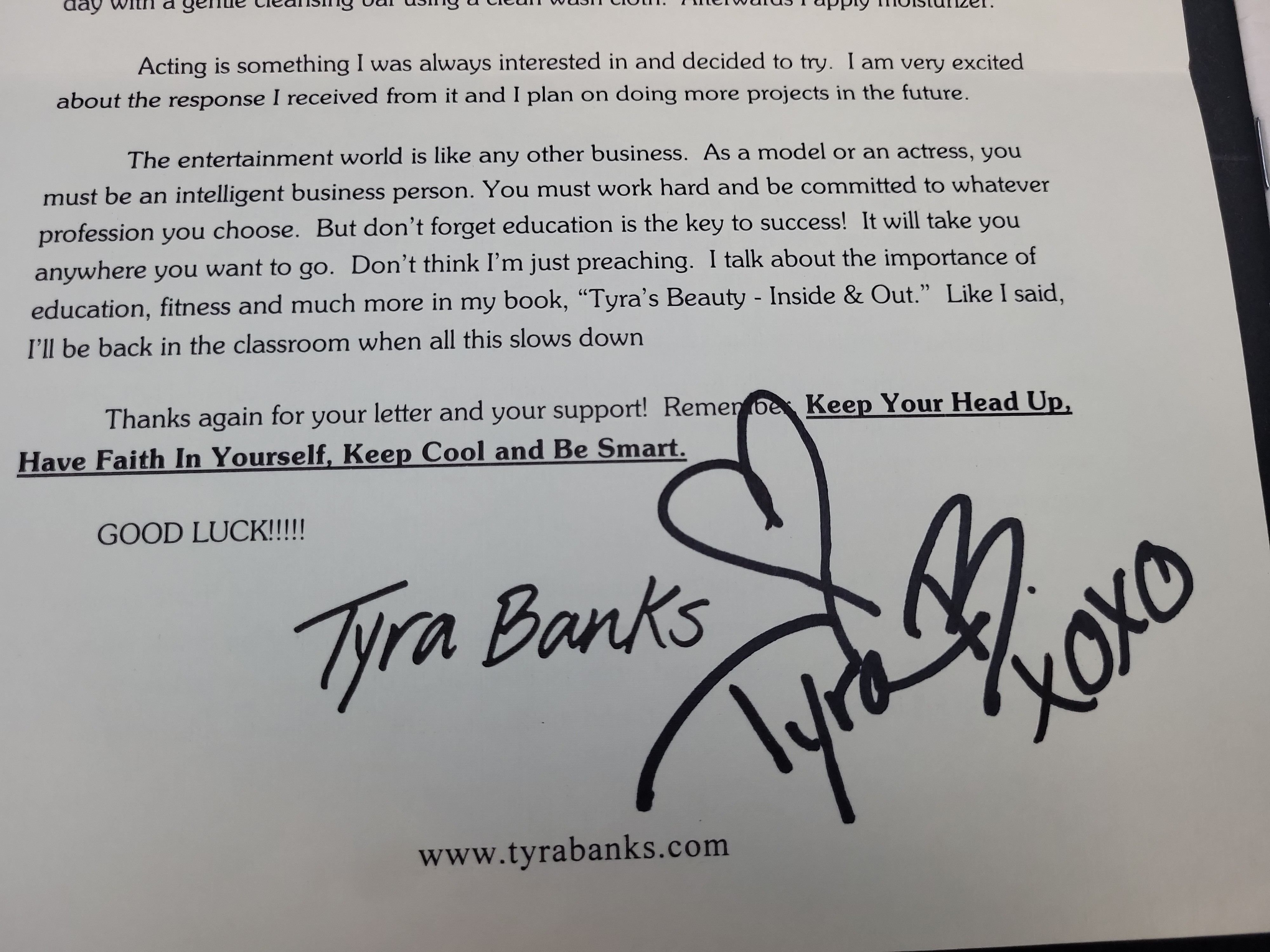I03381 | Two Pieces of Celebrity Signed Ephemera Including Tyra Banks Promotional Letter and Catherine Zeta-Jones Signed Playbill
