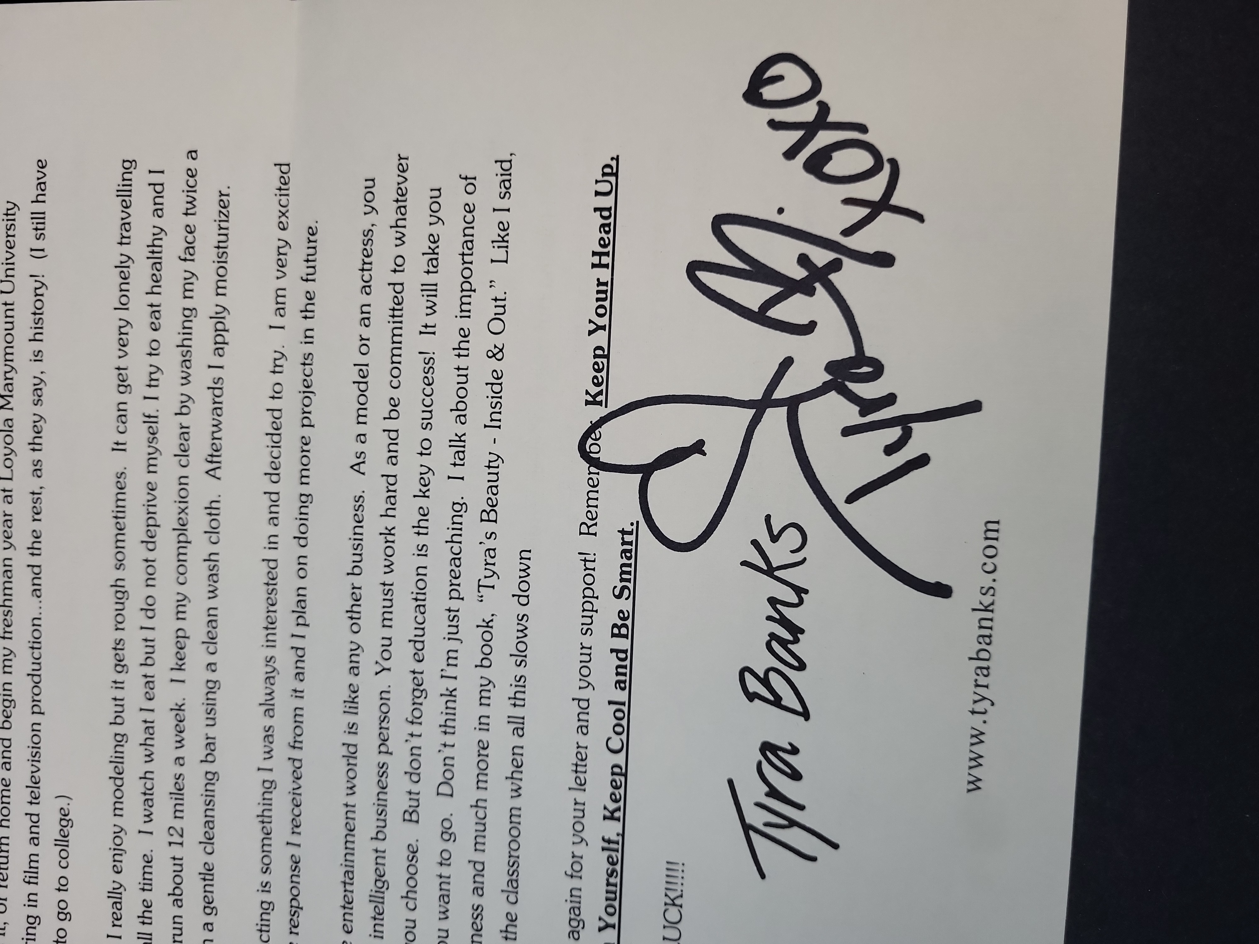 I03381 | Two Pieces of Celebrity Signed Ephemera Including Tyra Banks Promotional Letter and Catherine Zeta-Jones Signed Playbill