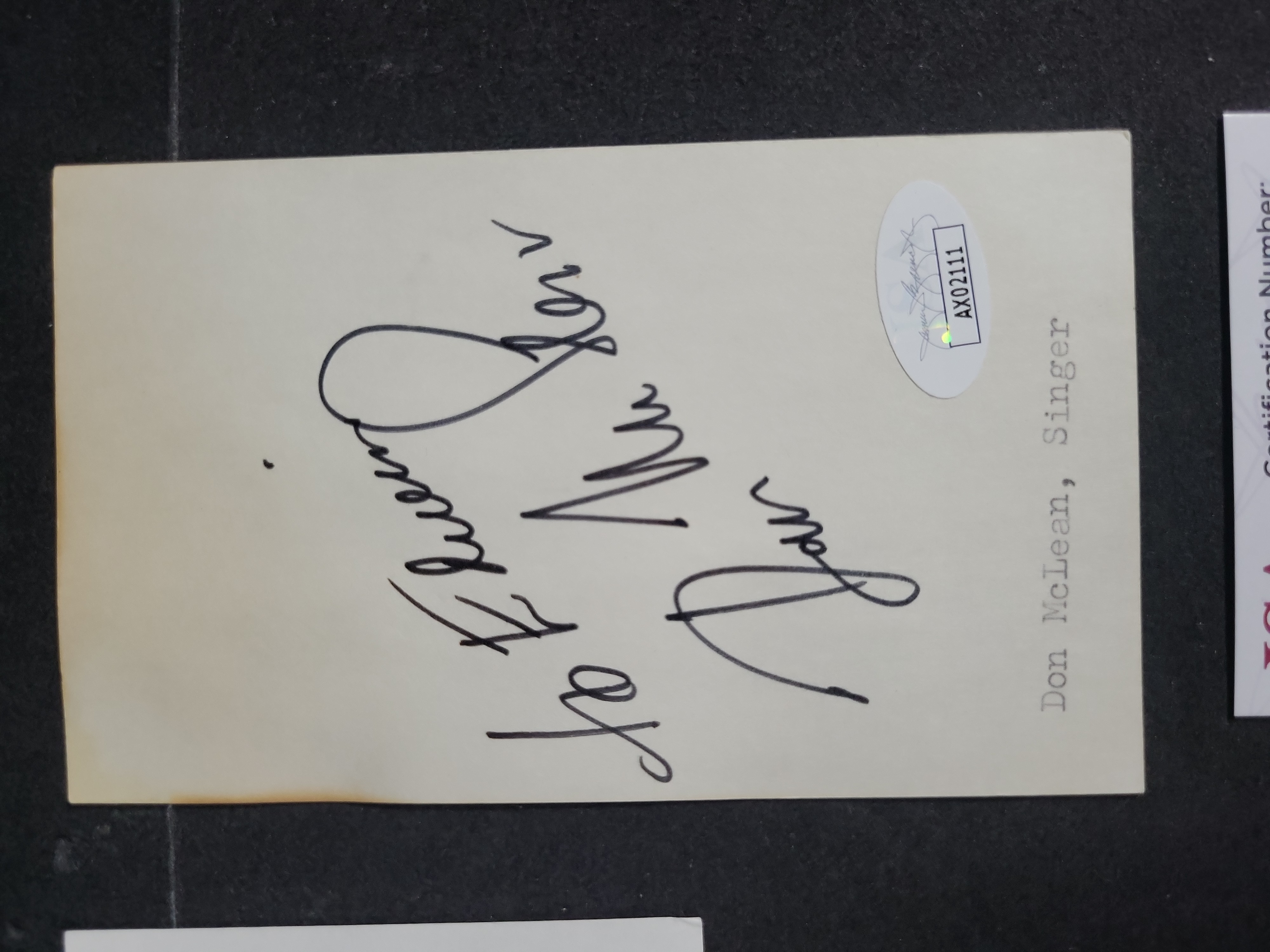 I03394 | Three Authenticated Autographs by Don McLean, Lesley Gore, and Sally Eilers