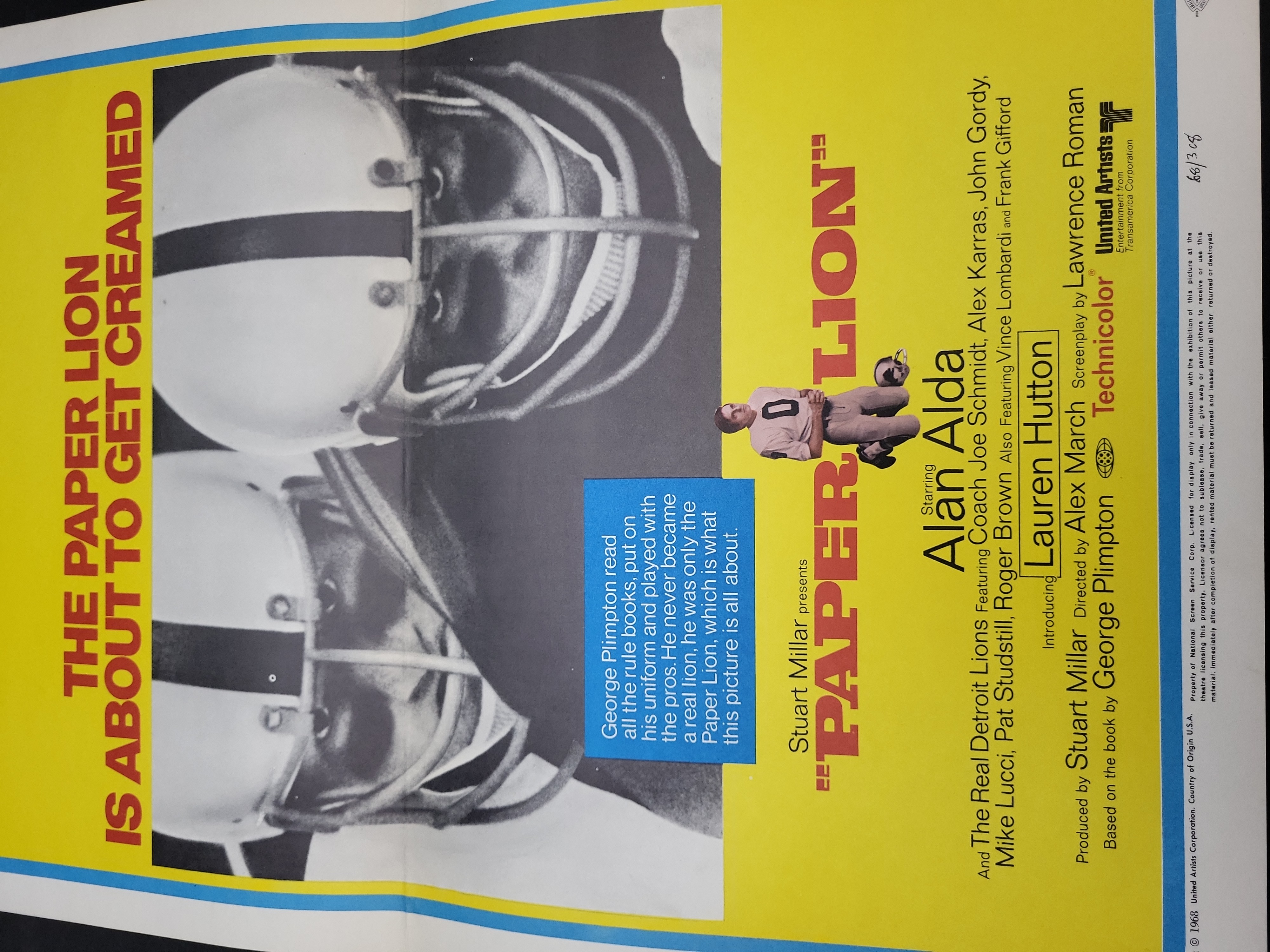 I03347 | Original US Half Sheet Movie Poster for Paper Lion United Artists 1968