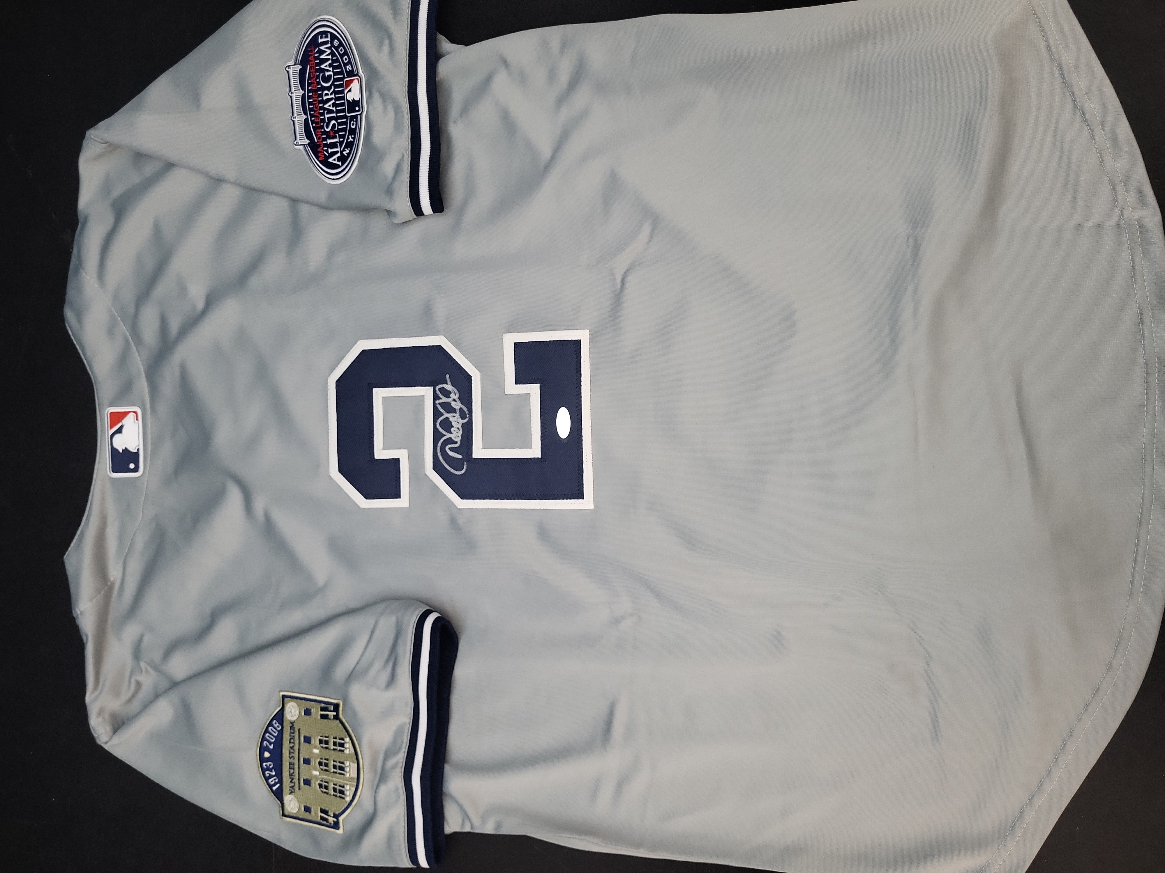 I03858 | Derek Jeter Signed New York Yankees 2008 Road Jersey with Commemorative Patches and Steiner Authentication