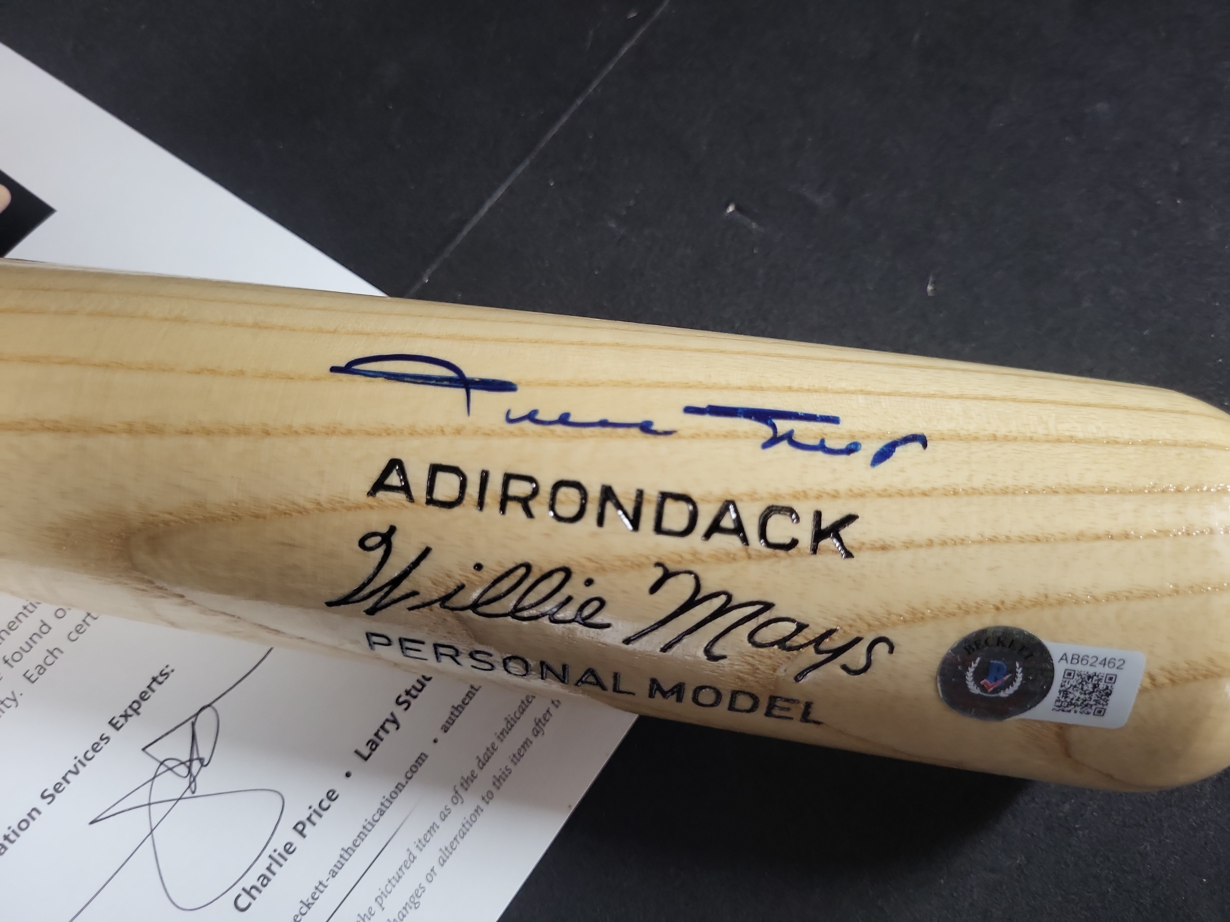 I03113 | Willie Mays Autographed Adirondack Personal Model Baseball Bat with Beckett Letter of Authenticity