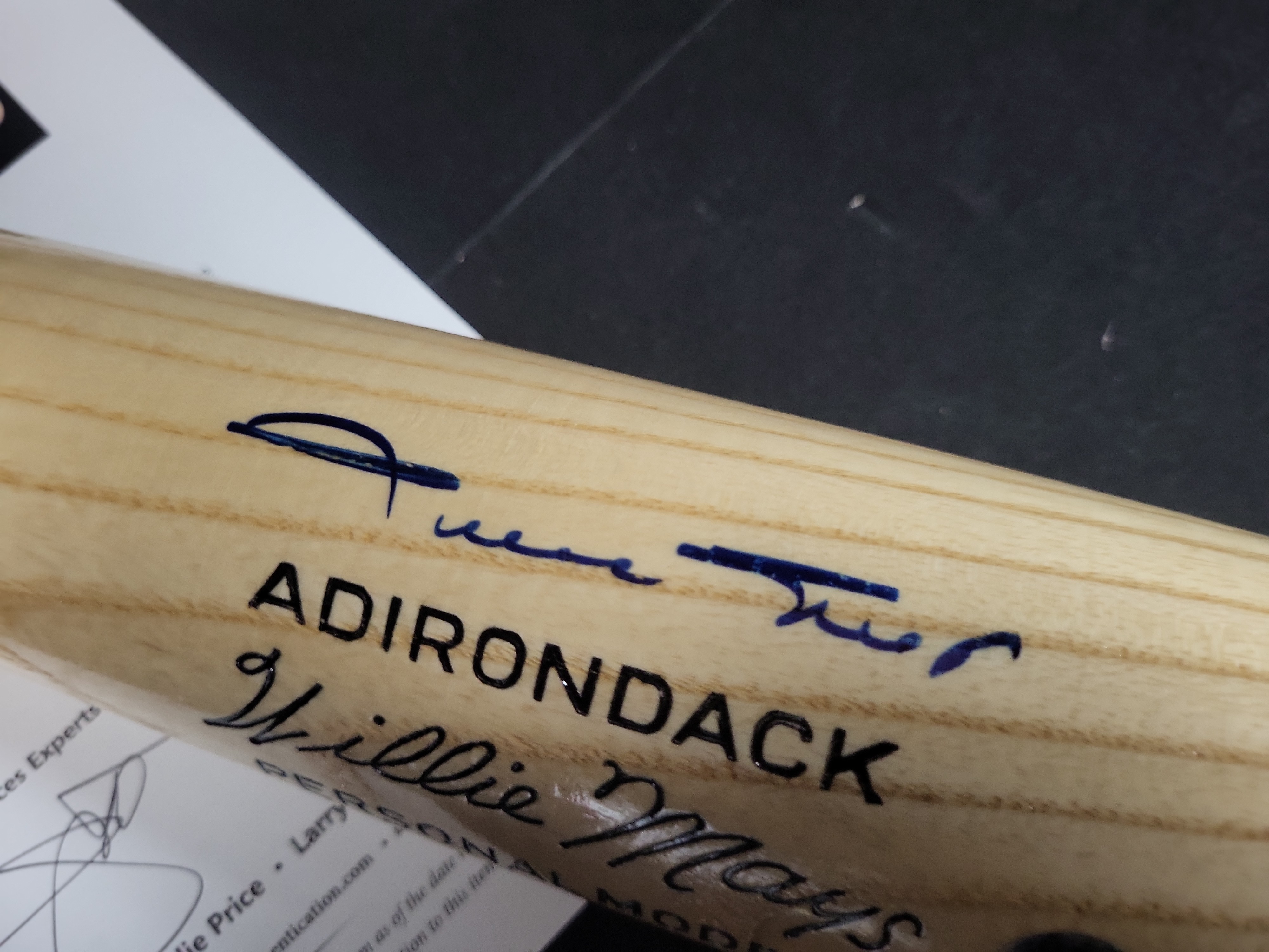 I03113 | Willie Mays Autographed Adirondack Personal Model Baseball Bat with Beckett Letter of Authenticity
