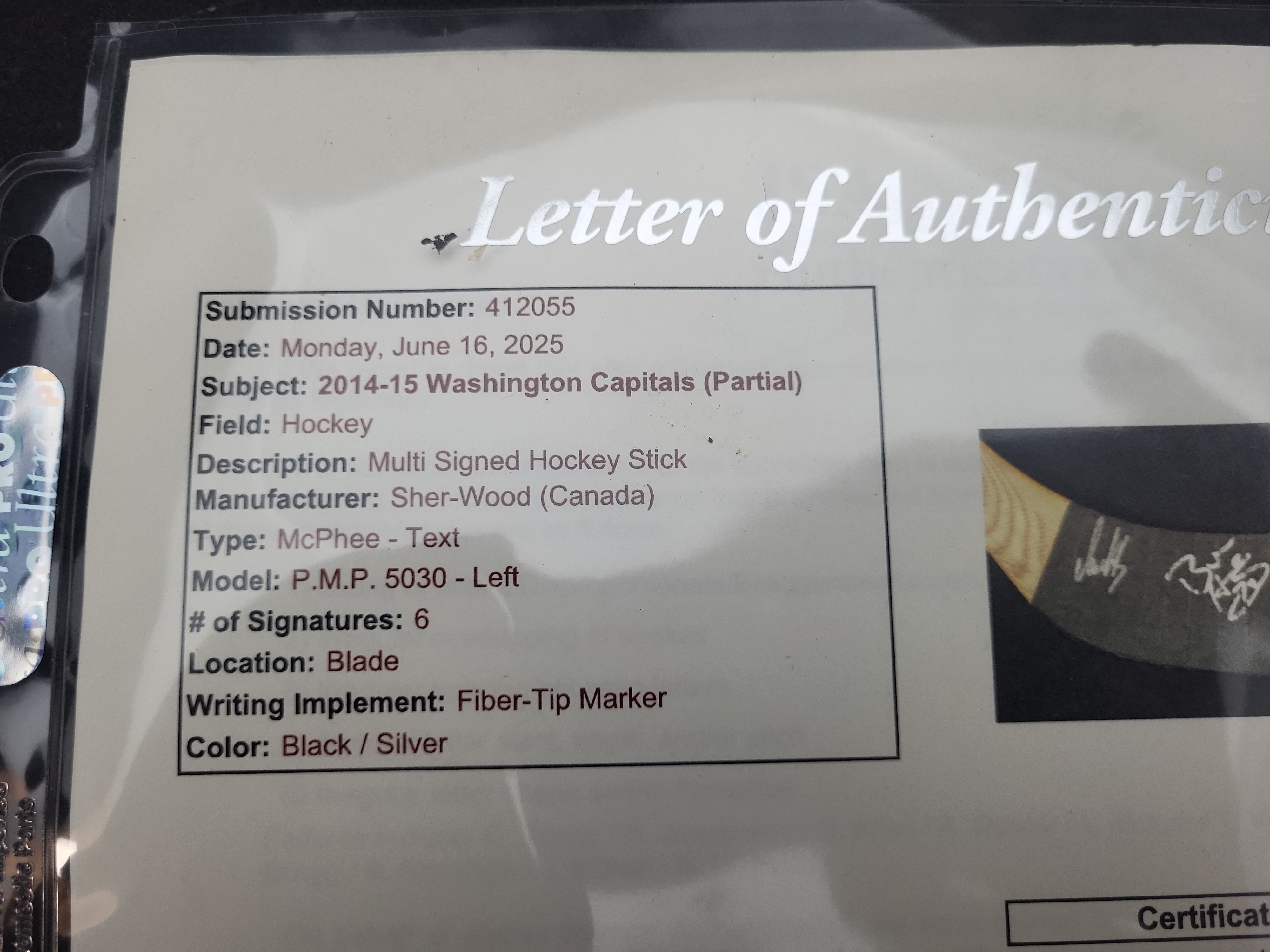 I03170 | 2014-15 Washington Capitals Multi-Signed Sher-Wood Hockey Stick with Ovechkin JSA LOA