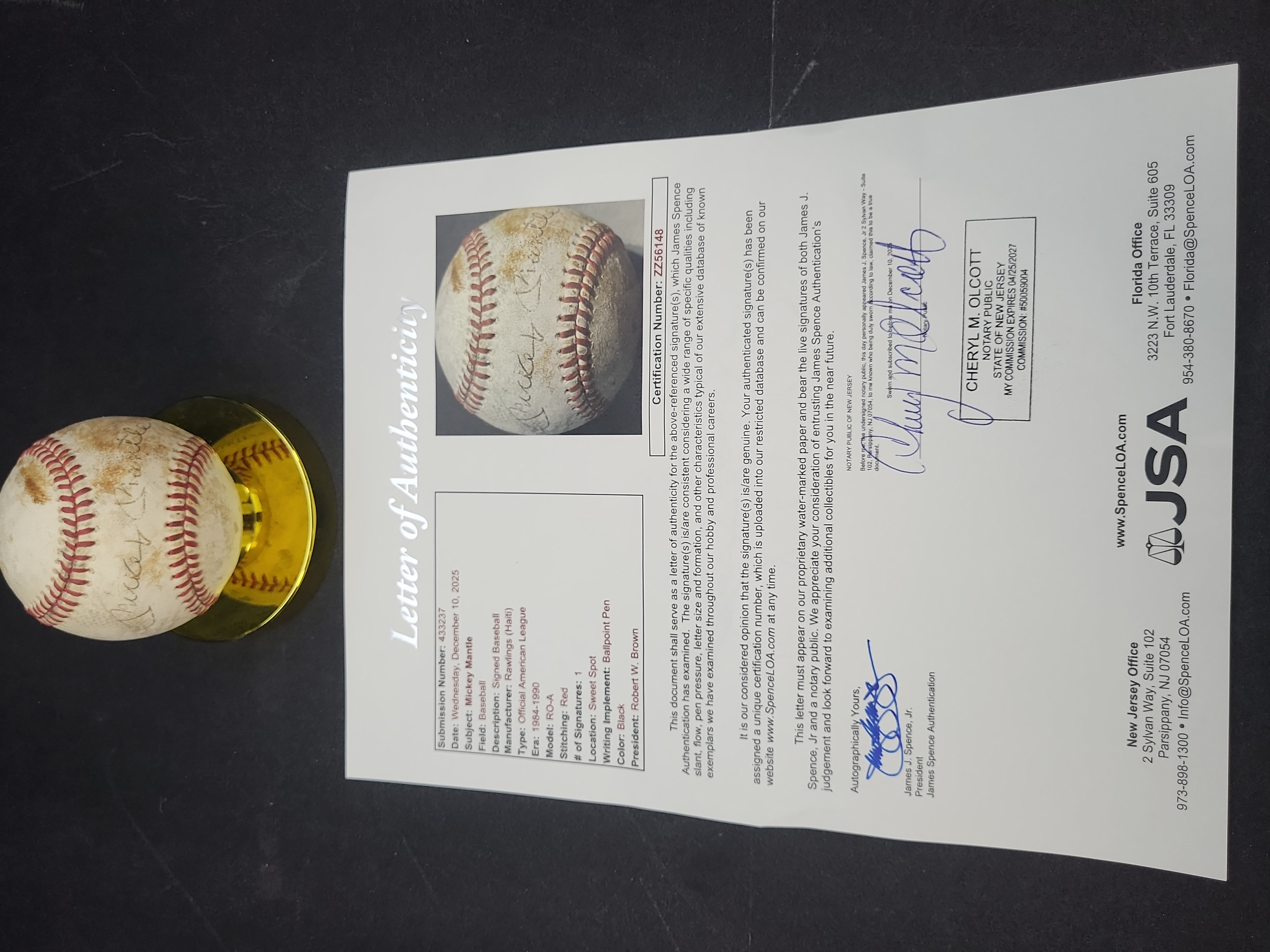 I03564 | Mickey Mantle Autographed Rawlings Official American League Baseball with JSA Letter of Authenticity
