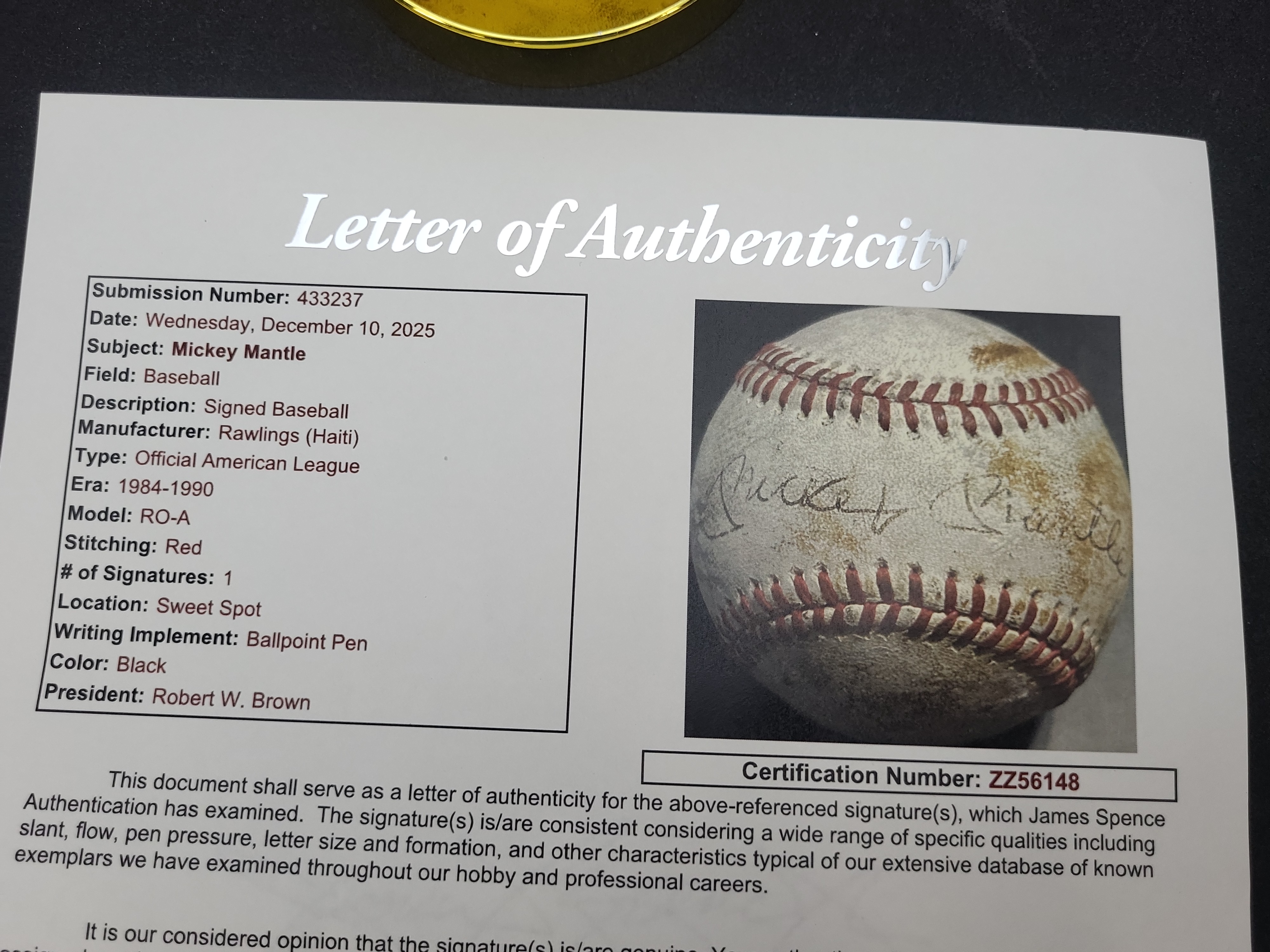 I03564 | Mickey Mantle Autographed Rawlings Official American League Baseball with JSA Letter of Authenticity