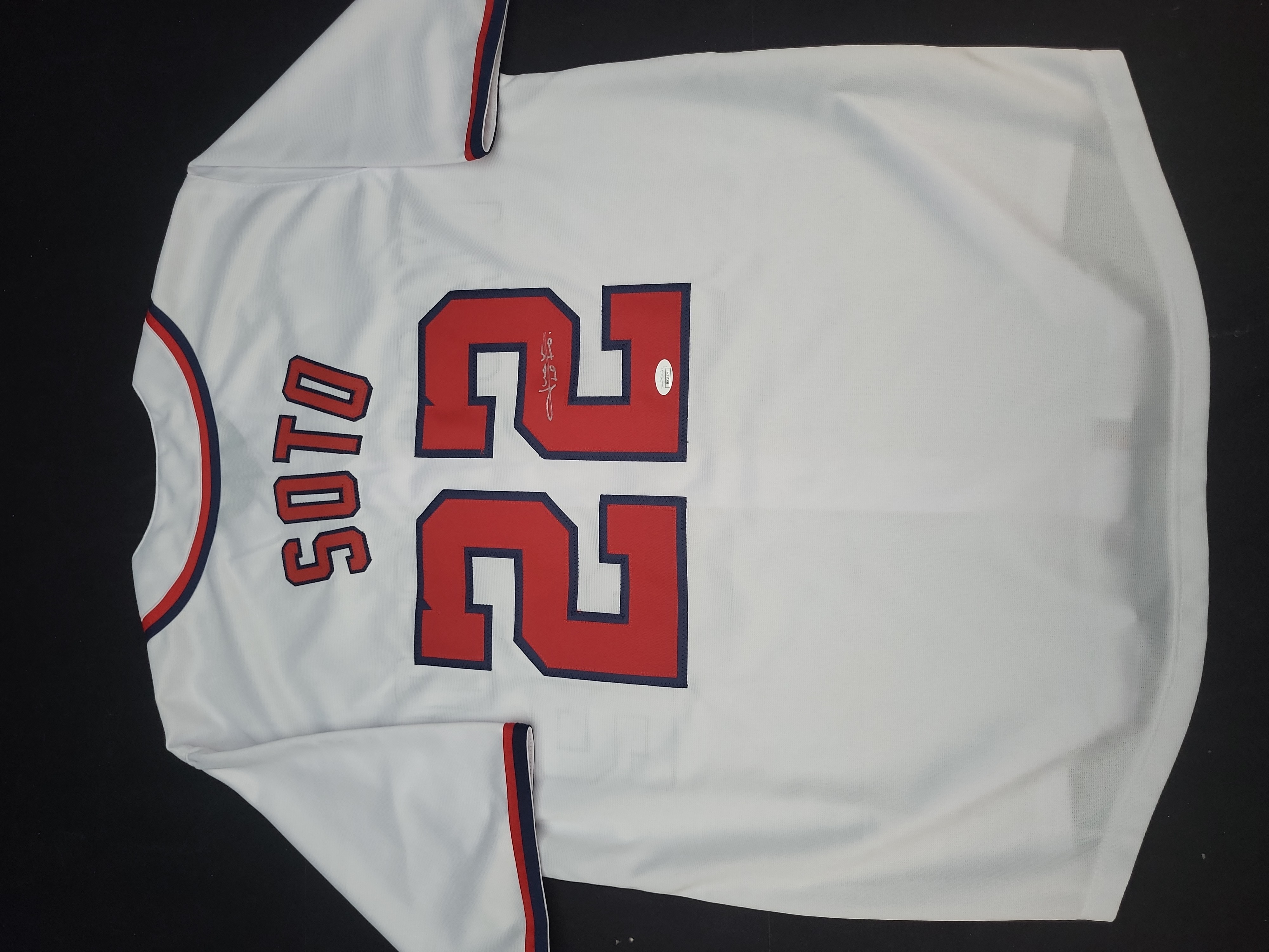 I03579 | Juan Soto Autographed Washington Nationals White Home Style Baseball Jersey with JSA Authentication