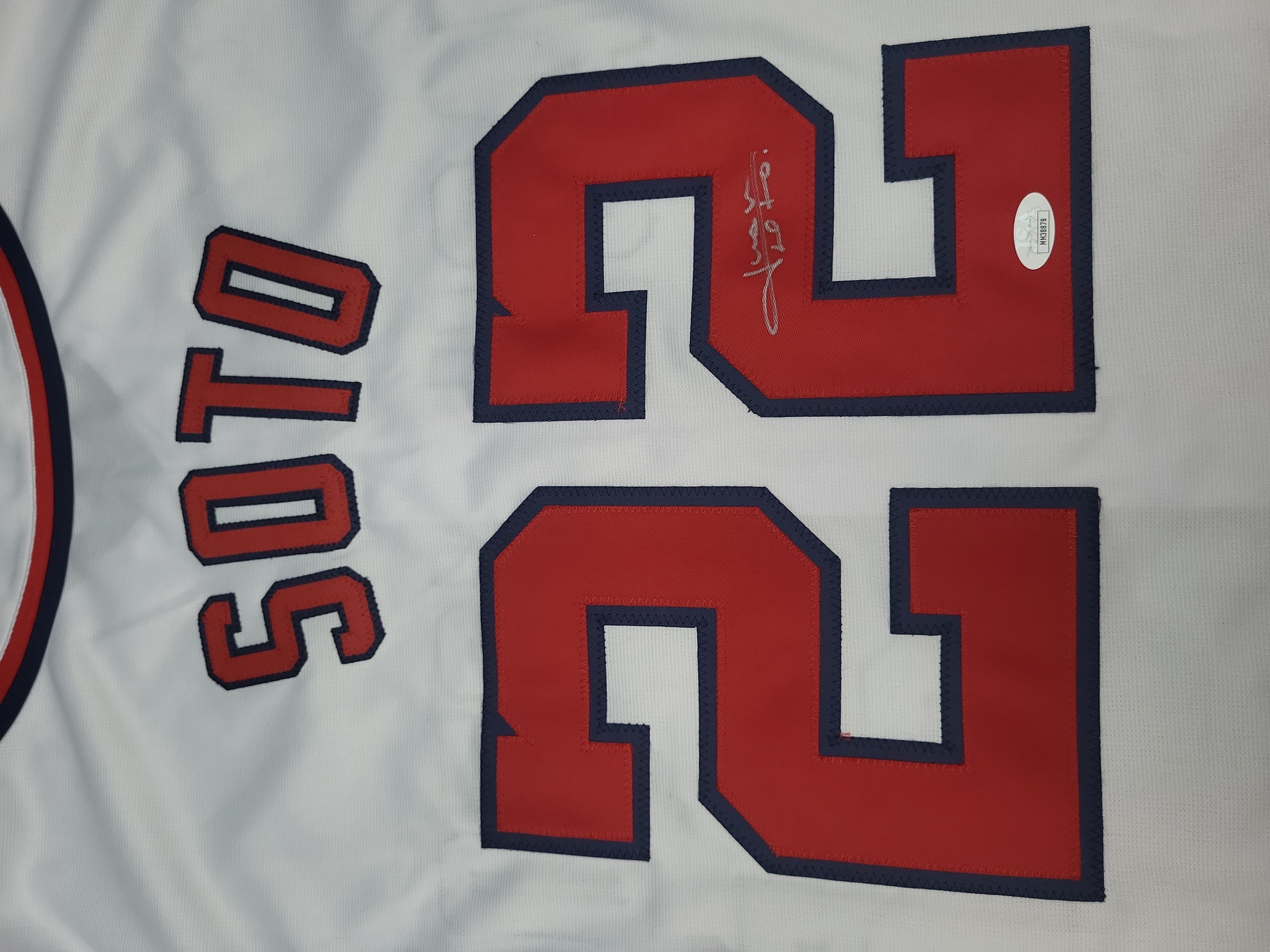 I03579 | Juan Soto Autographed Washington Nationals White Home Style Baseball Jersey with JSA Authentication