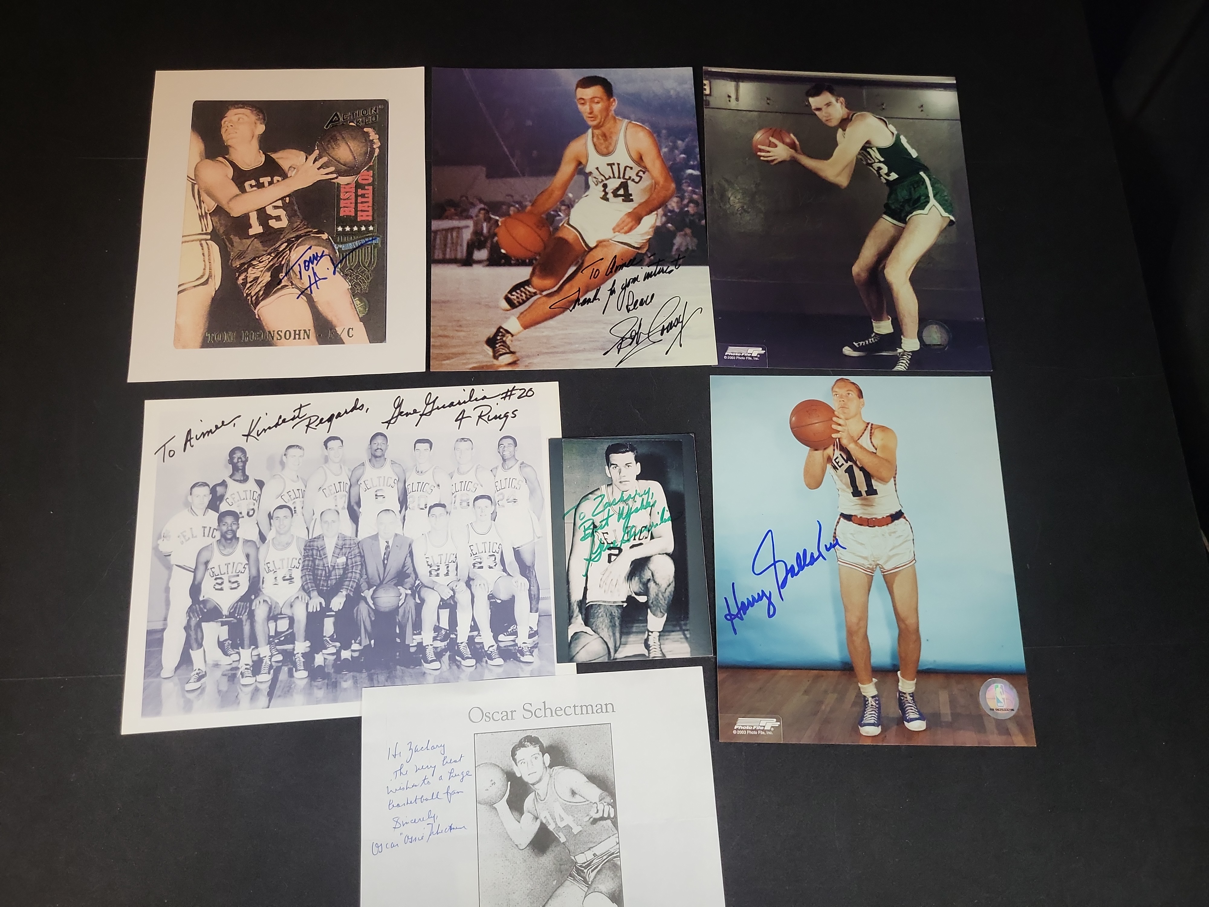 I03036 | A Collection of Seven Signed Basketball Photographs and Ephemera Including Boston Celtics Legends