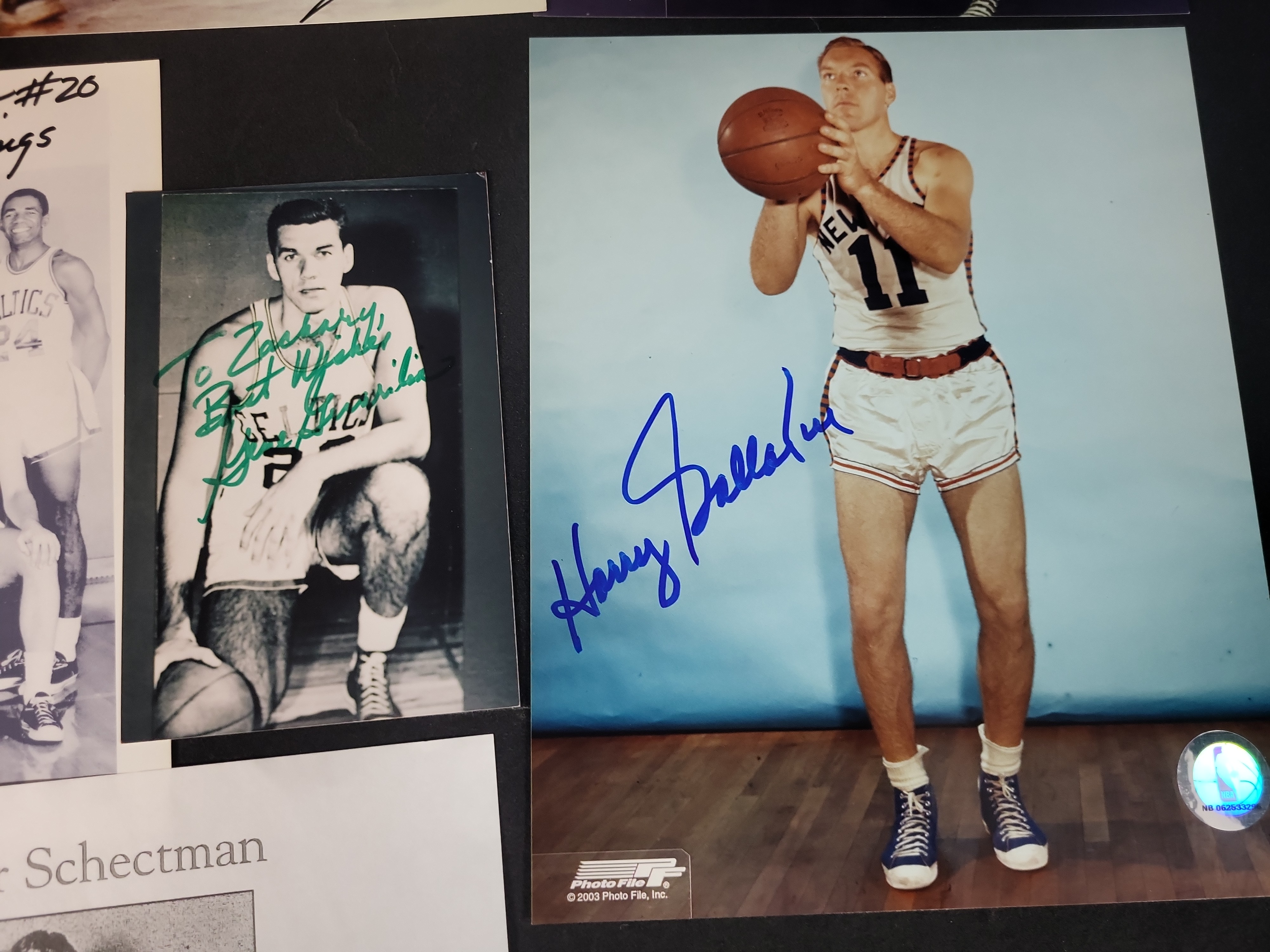 I03036 | A Collection of Seven Signed Basketball Photographs and Ephemera Including Boston Celtics Legends