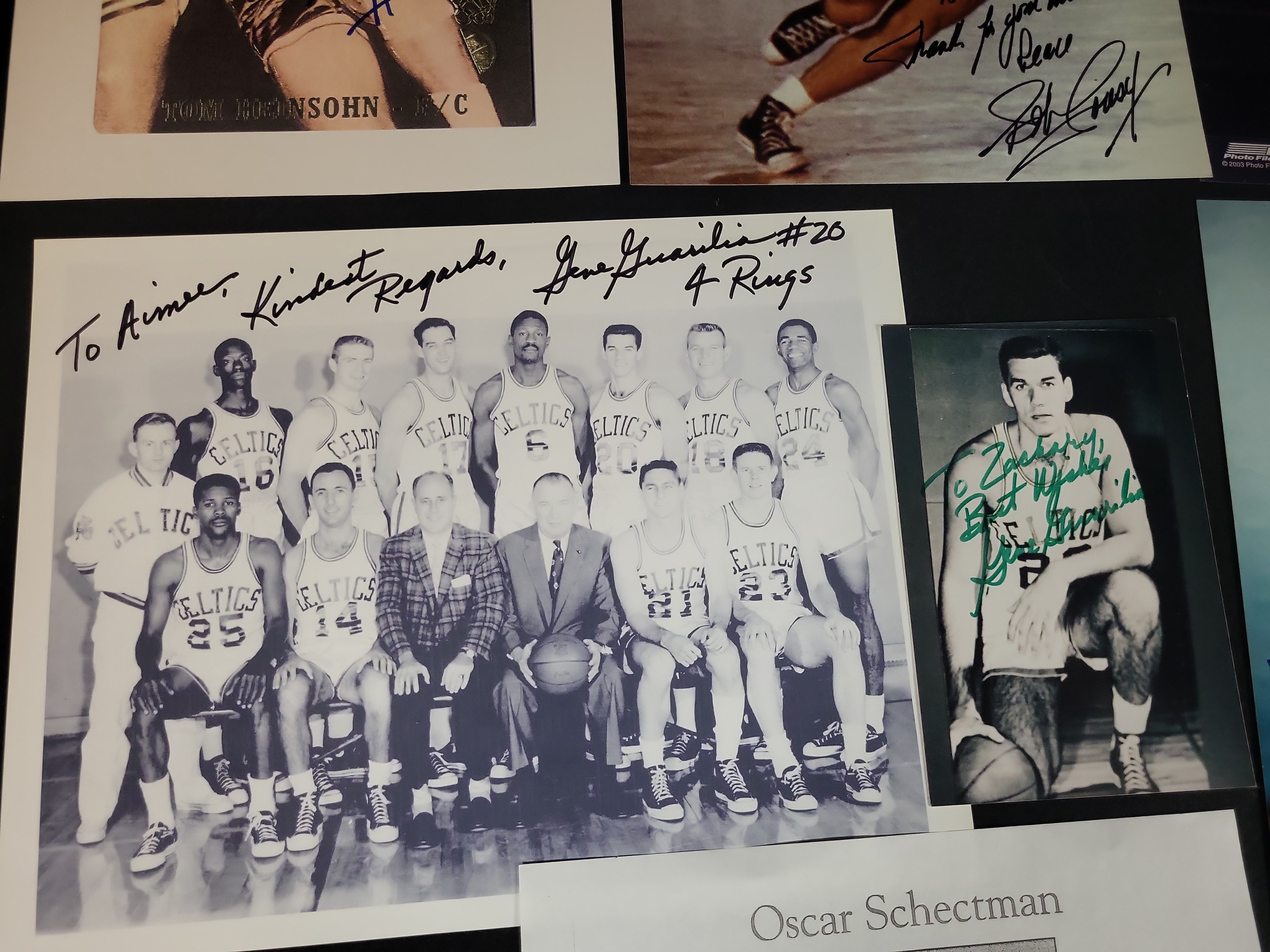 I03036 | A Collection of Seven Signed Basketball Photographs and Ephemera Including Boston Celtics Legends