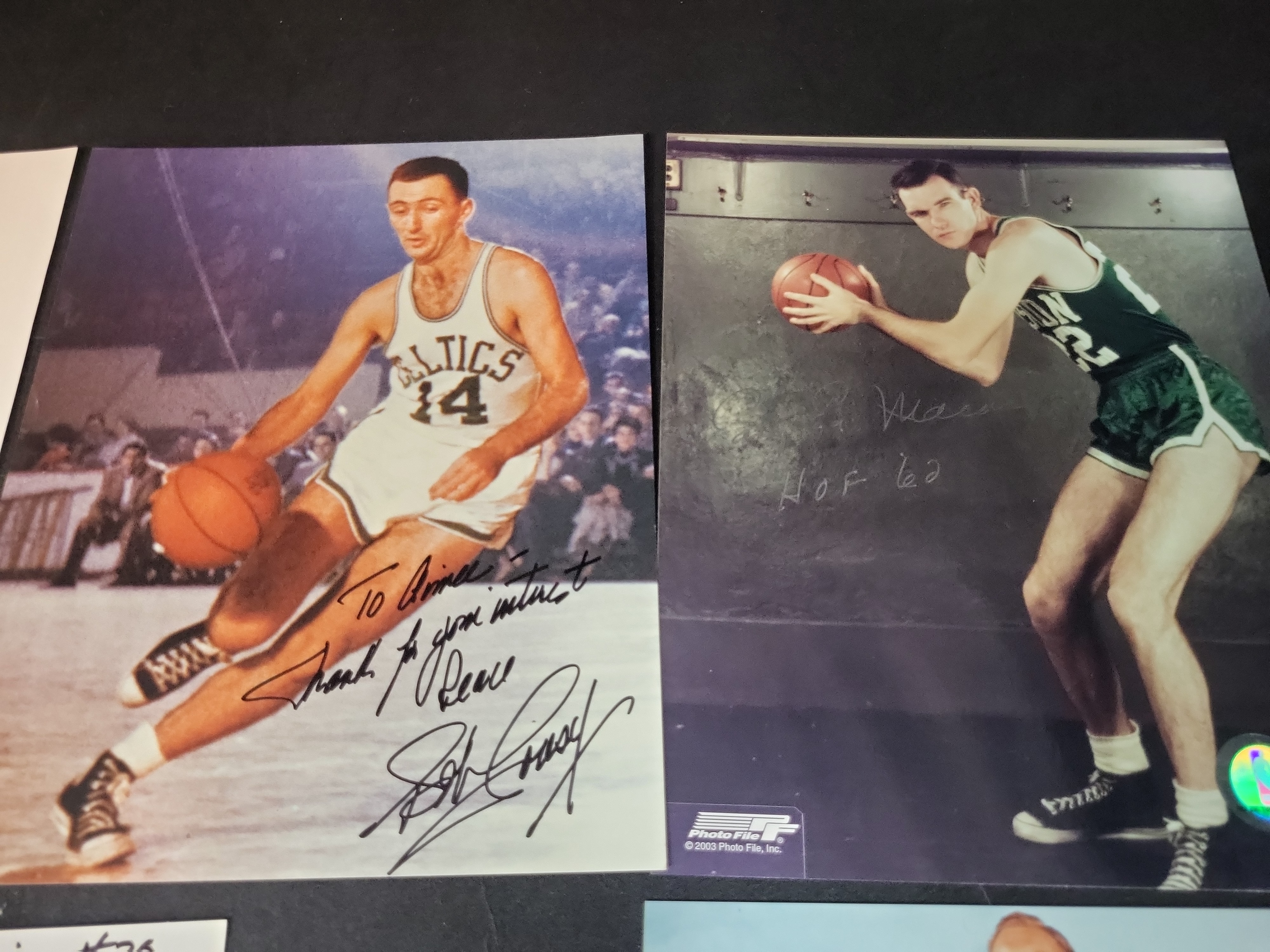 I03036 | A Collection of Seven Signed Basketball Photographs and Ephemera Including Boston Celtics Legends