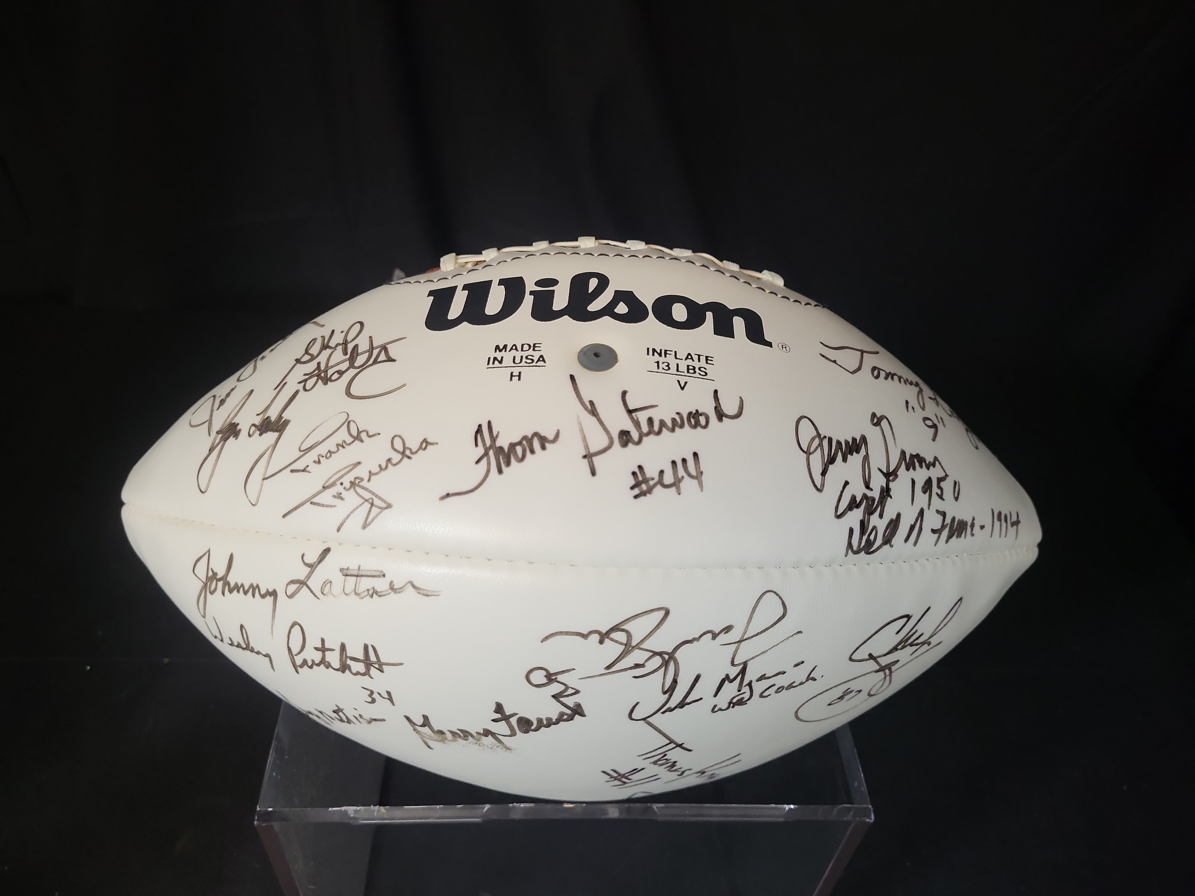 I03062 | Multi-Signed Notre Dame Football Featuring Johnny Lattner Jerry Groom and Urban Meyer