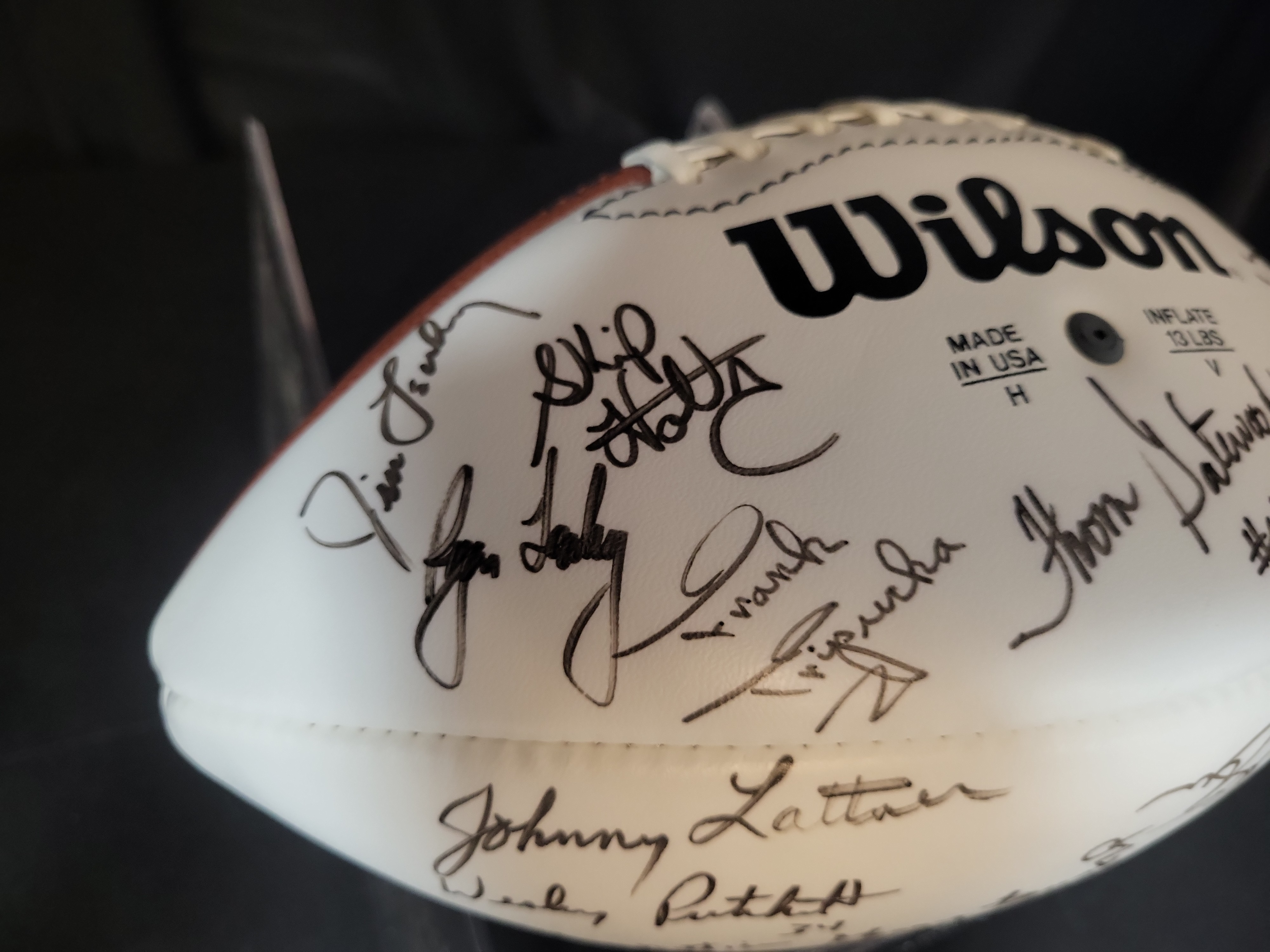 I03062 | Multi-Signed Notre Dame Football Featuring Johnny Lattner Jerry Groom and Urban Meyer