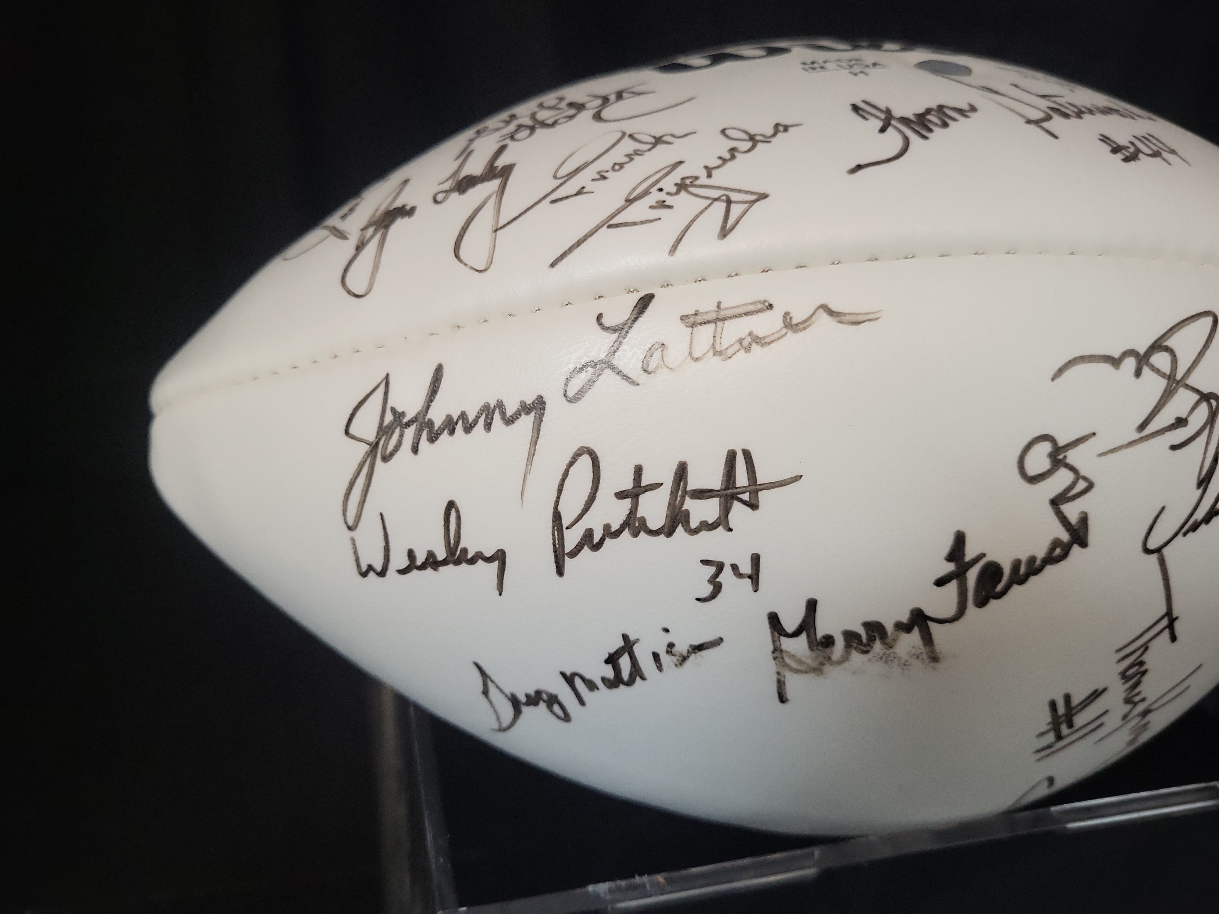 I03062 | Multi-Signed Notre Dame Football Featuring Johnny Lattner Jerry Groom and Urban Meyer