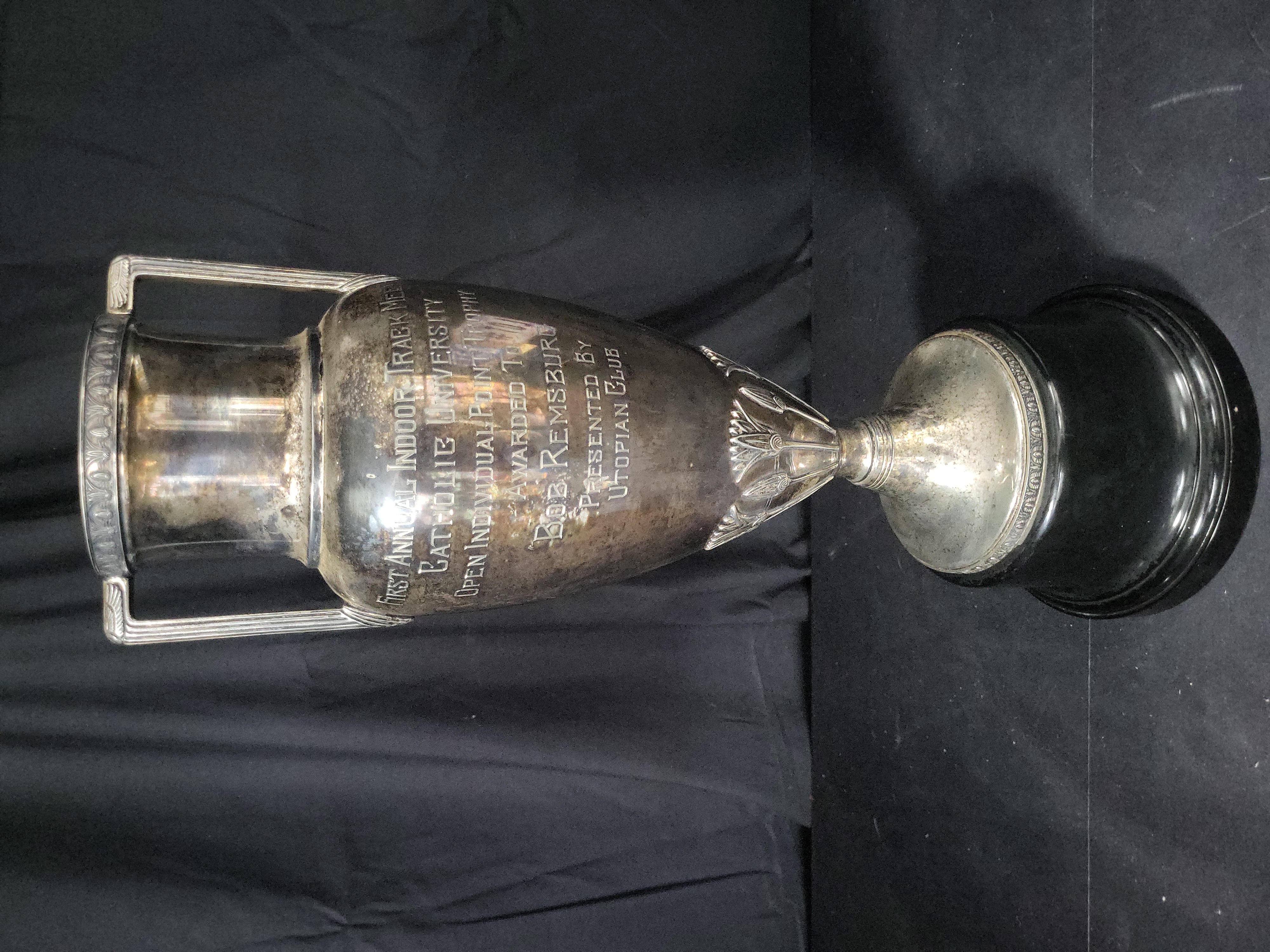 I03171 | Catholic University Silver-Plated Art Deco Indoor Track Trophy
