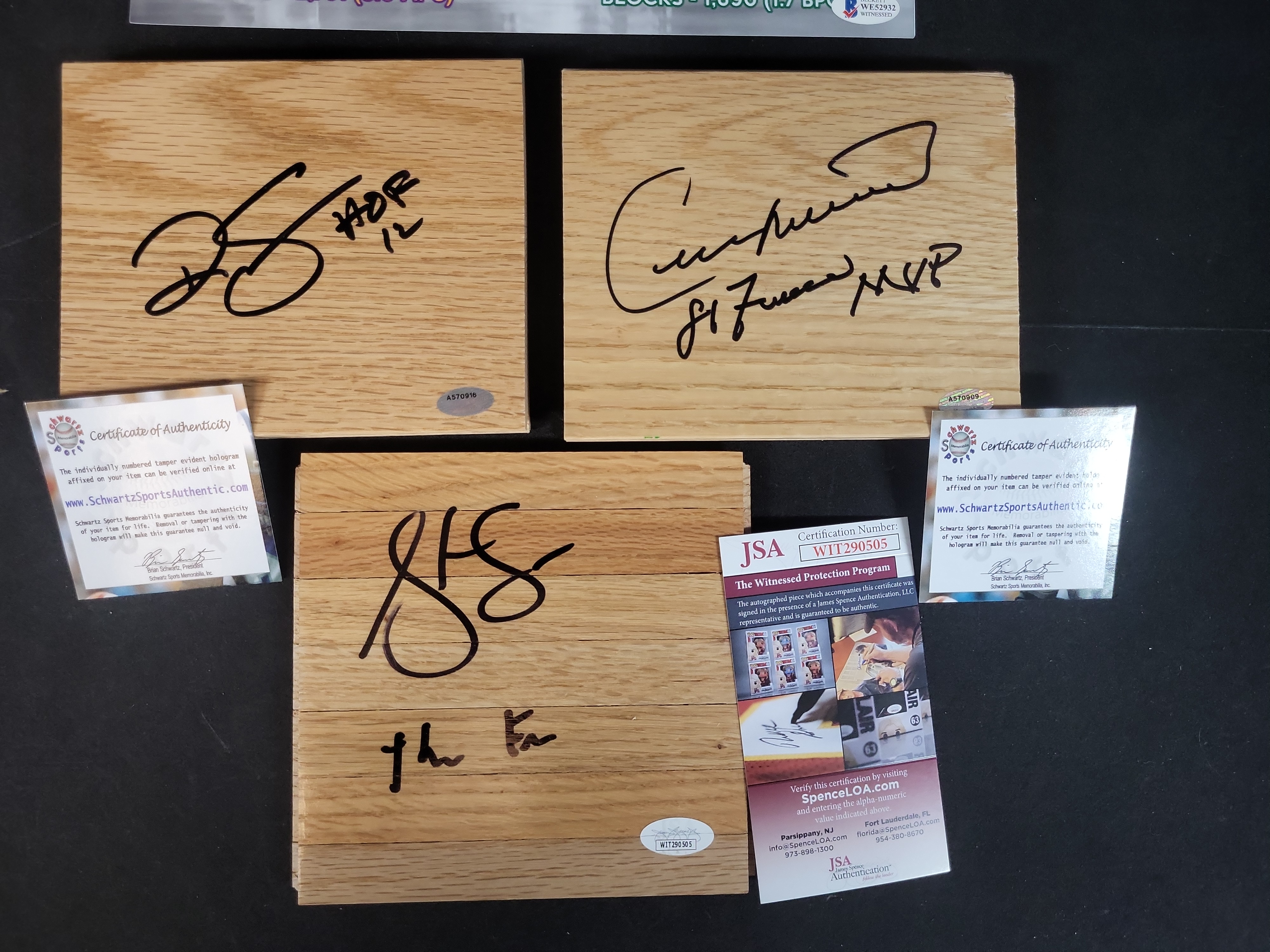 I03107 | A Collection of Signed and Authenticated NBA Memorabilia Including a Commemorative Poster and Floor Segments