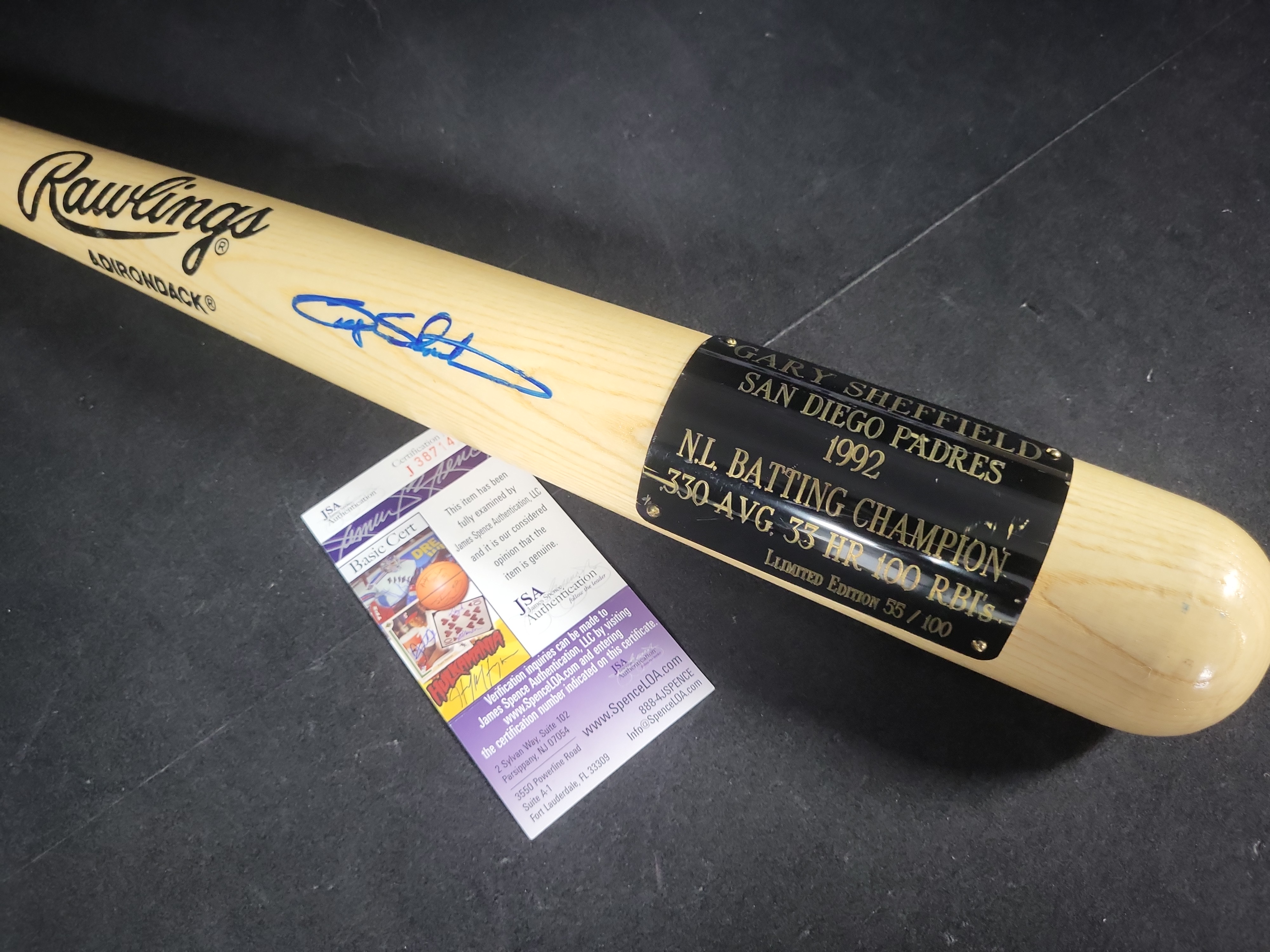 I03109 | Gary Sheffield Signed Rawlings Adirondack 1992 N.L. Batting Champion Limited Edition Commemorative Bat JSA Authenticated