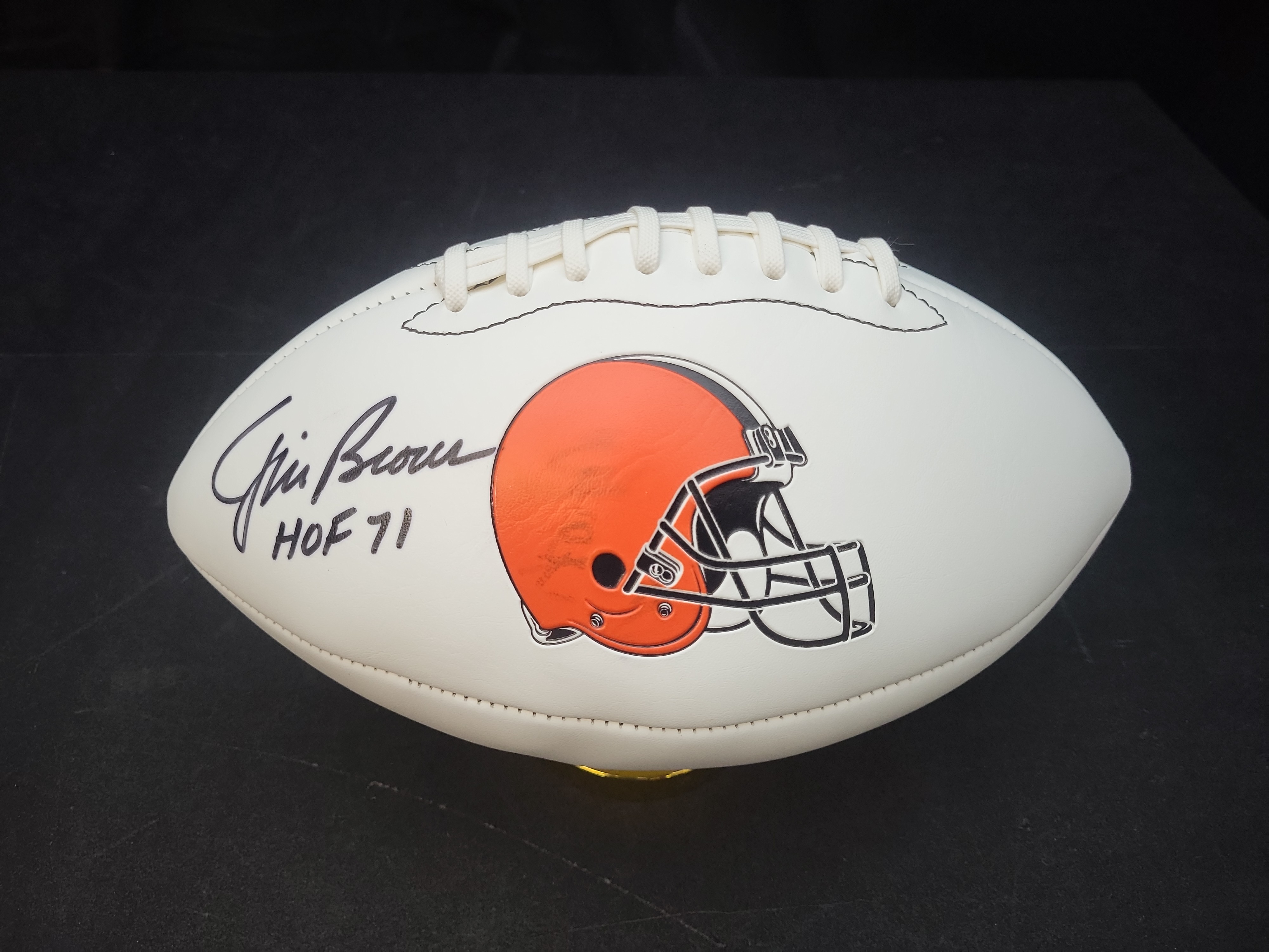 I03853 | Jim Brown Autographed Cleveland Browns Logo Football with HOF 71 Inscription