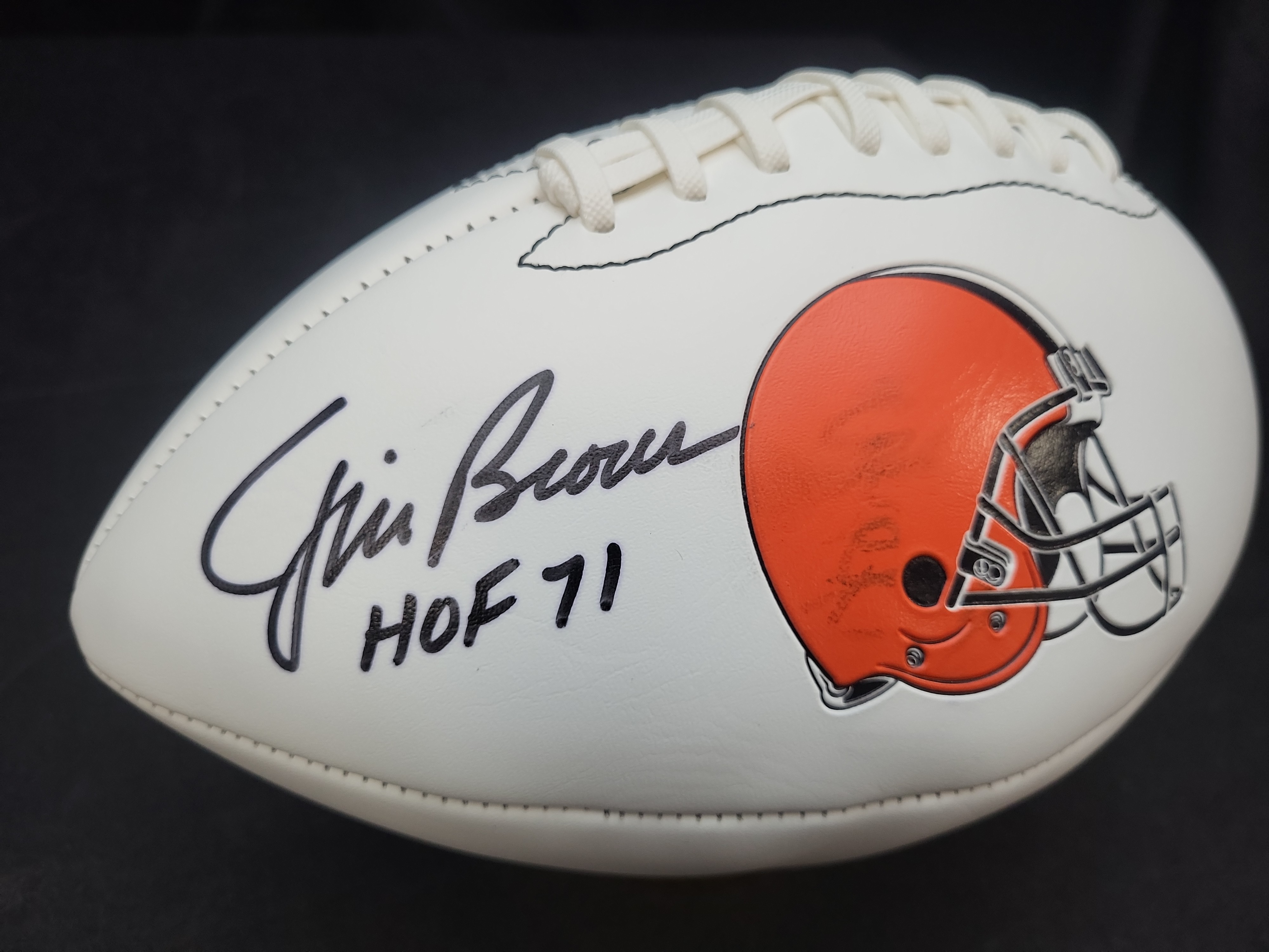 I03853 | Jim Brown Autographed Cleveland Browns Logo Football with HOF 71 Inscription