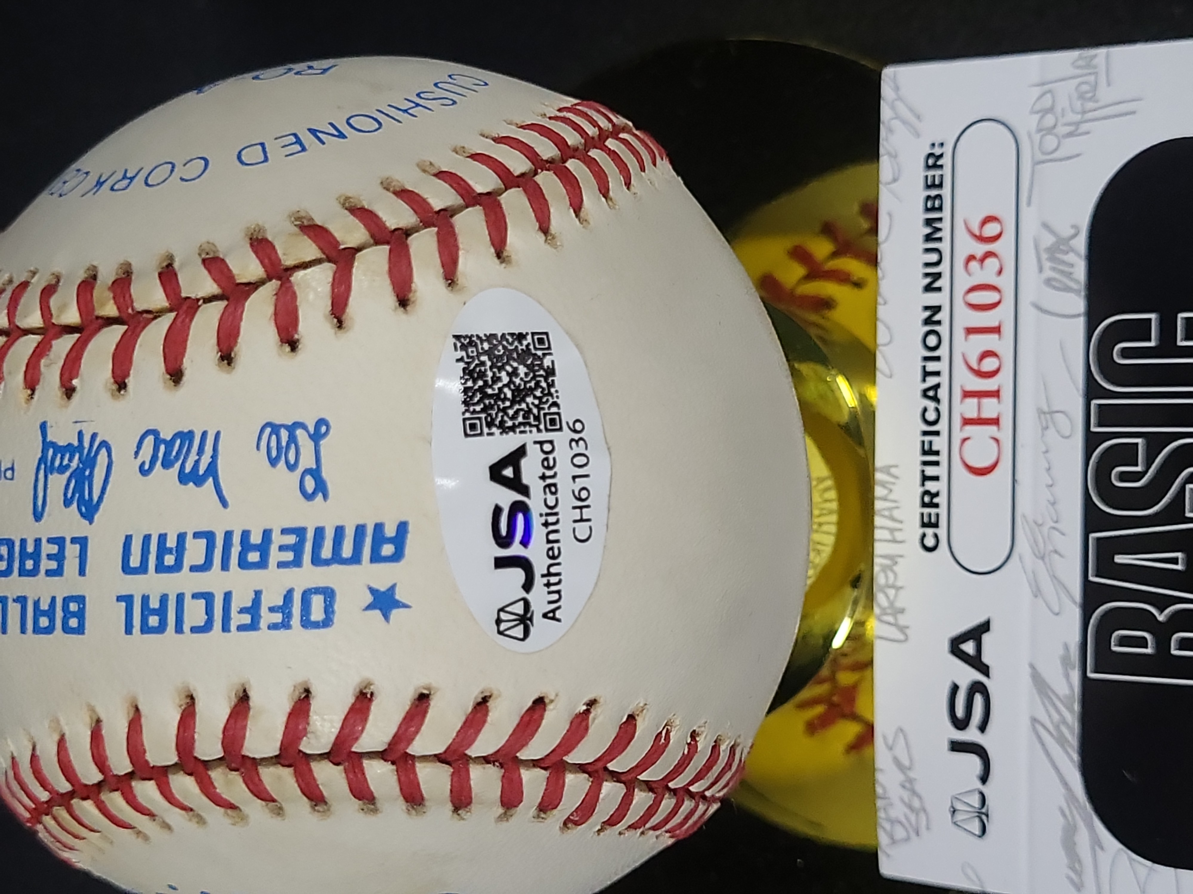I01385 | Reggie Jackson Autographed and Inscribed Official American League Baseball JSA Authenticated