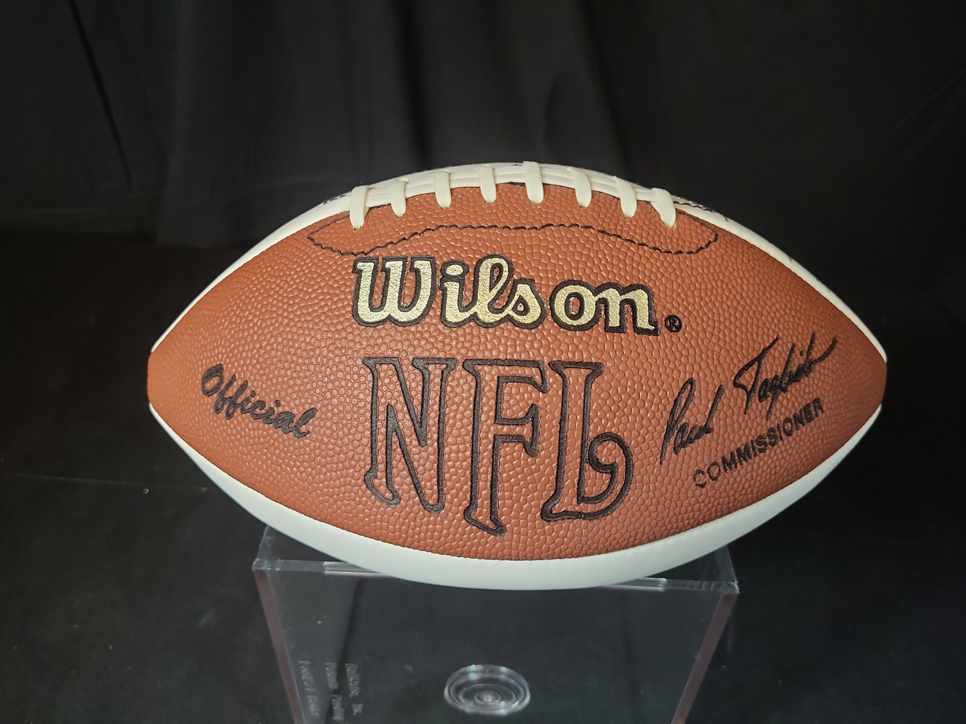 I03063 | Notre Dame Legends Multi-Signed Wilson Official NFL Football featuring Johnny Lattner and Urban Meyer