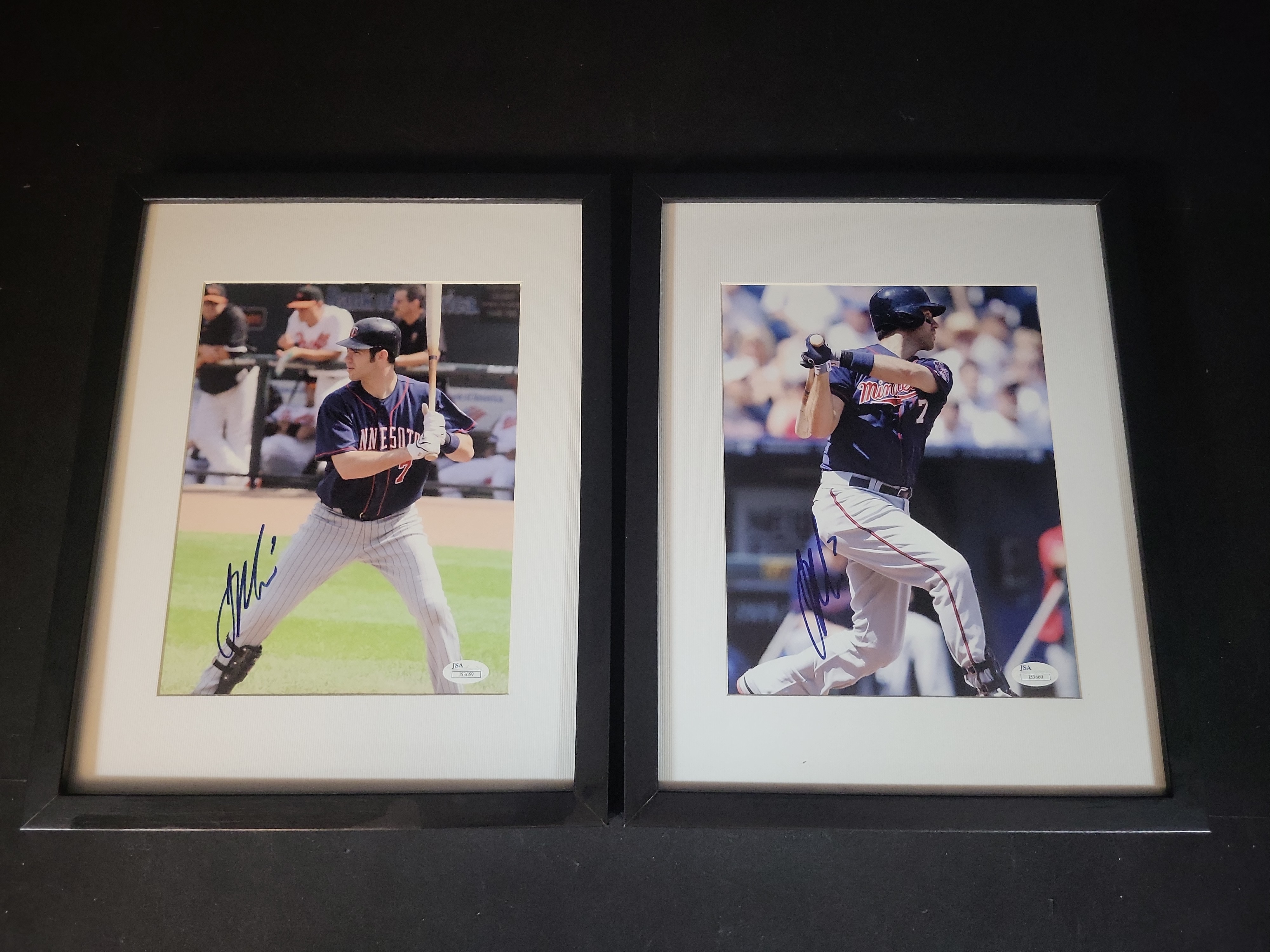I03245 | A Pair of Joe Mauer Autographed and Framed Minnesota Twins Photographs with JSA COAs