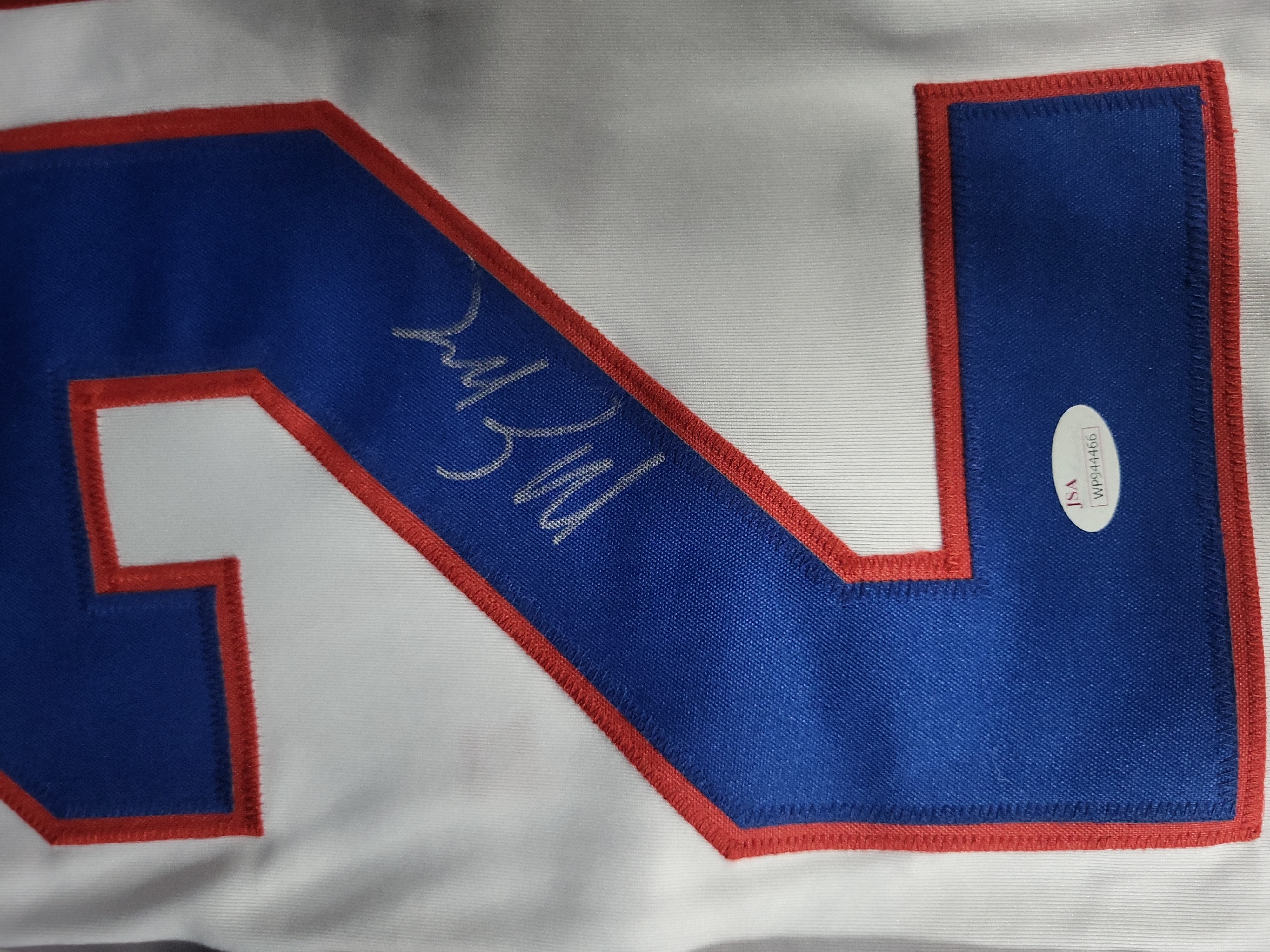 I03558 | Mike Eruzione Signed 1980 Team USA Miracle on Ice Style Replica Hockey Jersey JSA Authenticated