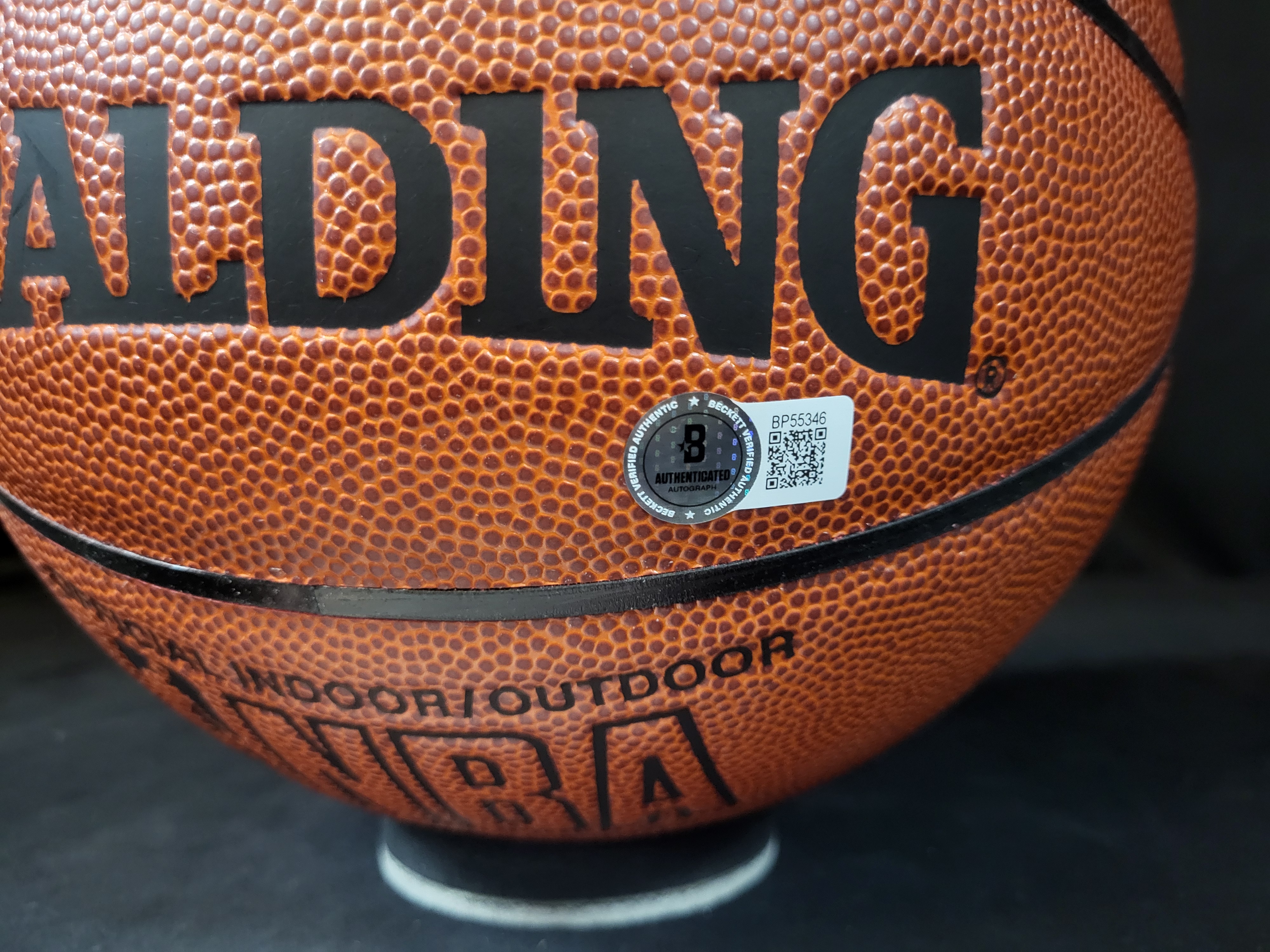 I03087 | Robert Parish Autographed Spalding Indoor Outdoor Basketball with HOF 03 Inscription and Dual Authentication