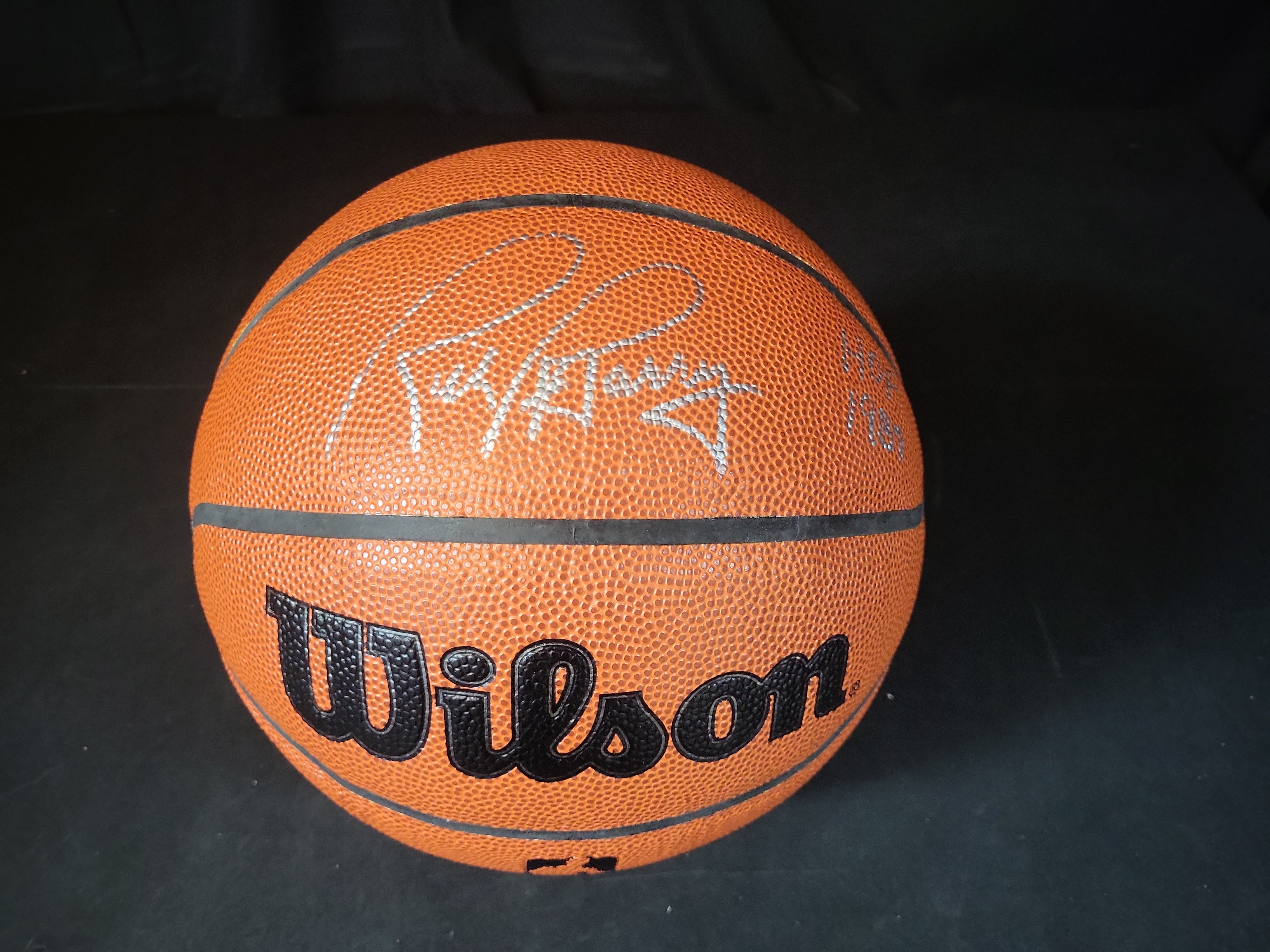I03098 | Rick Barry Autographed Wilson Basketball with HOF 1987 Inscription and Schwartz Sports Authentication