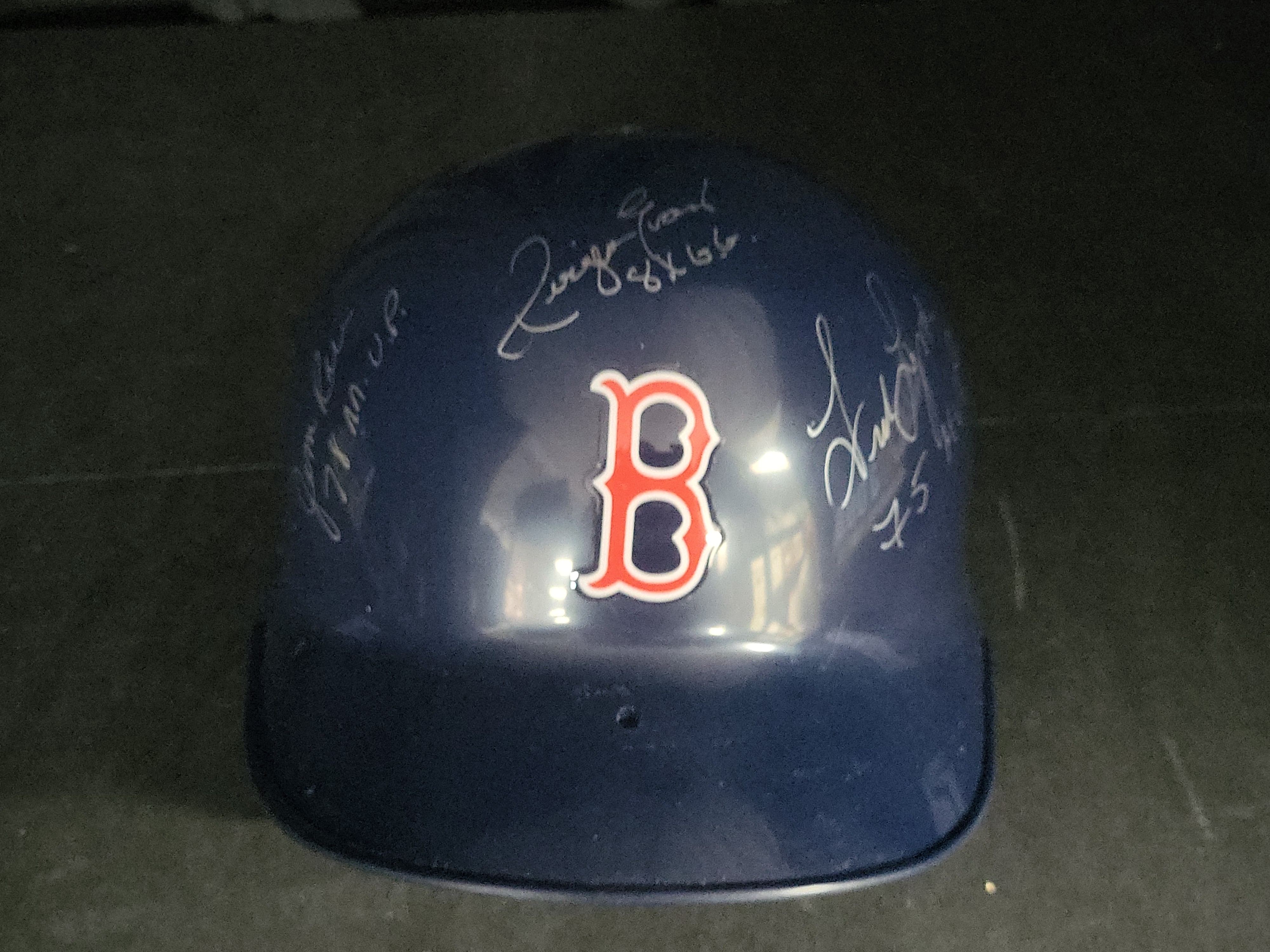 I03099 | Boston Red Sox Multi-Signed Souvenir Batting Helmet with Jim Rice, Fred Lynn, and Dwight Evans Signatures