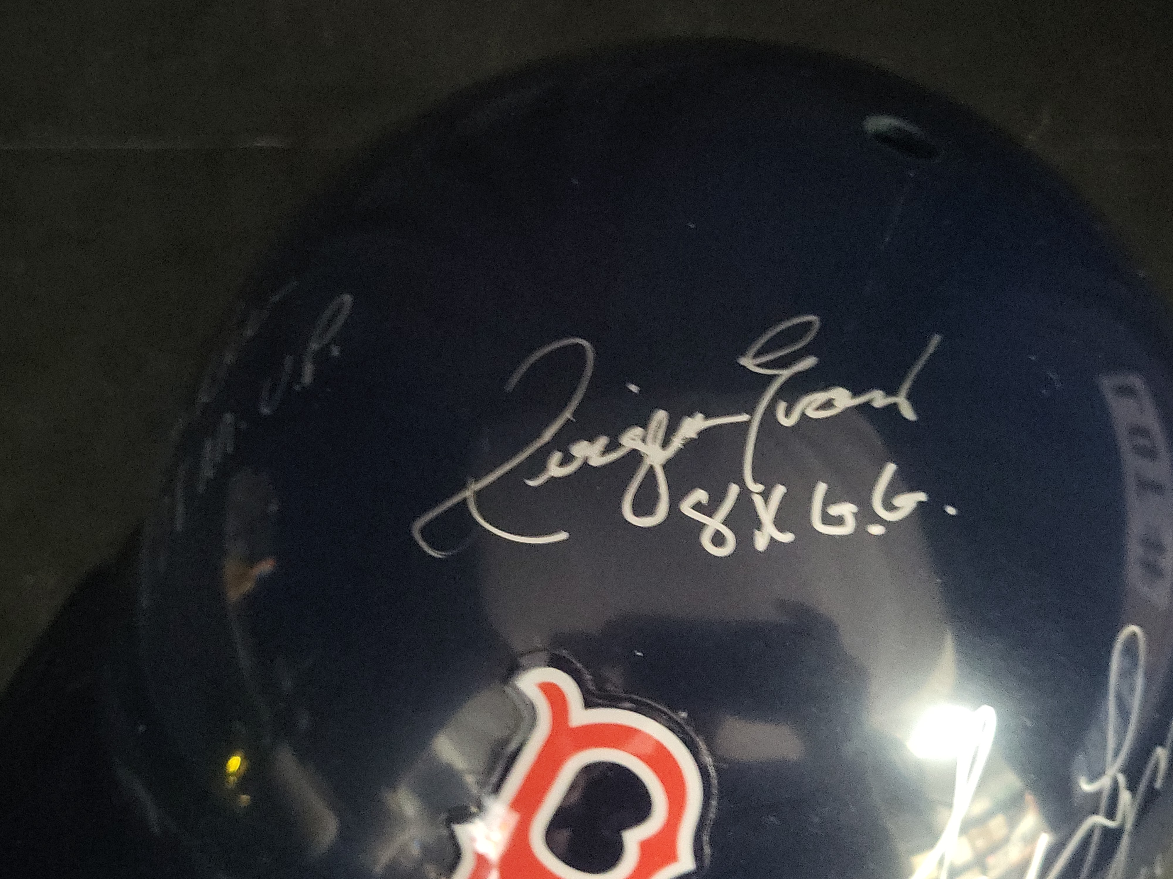 I03099 | Boston Red Sox Multi-Signed Souvenir Batting Helmet with Jim Rice, Fred Lynn, and Dwight Evans Signatures
