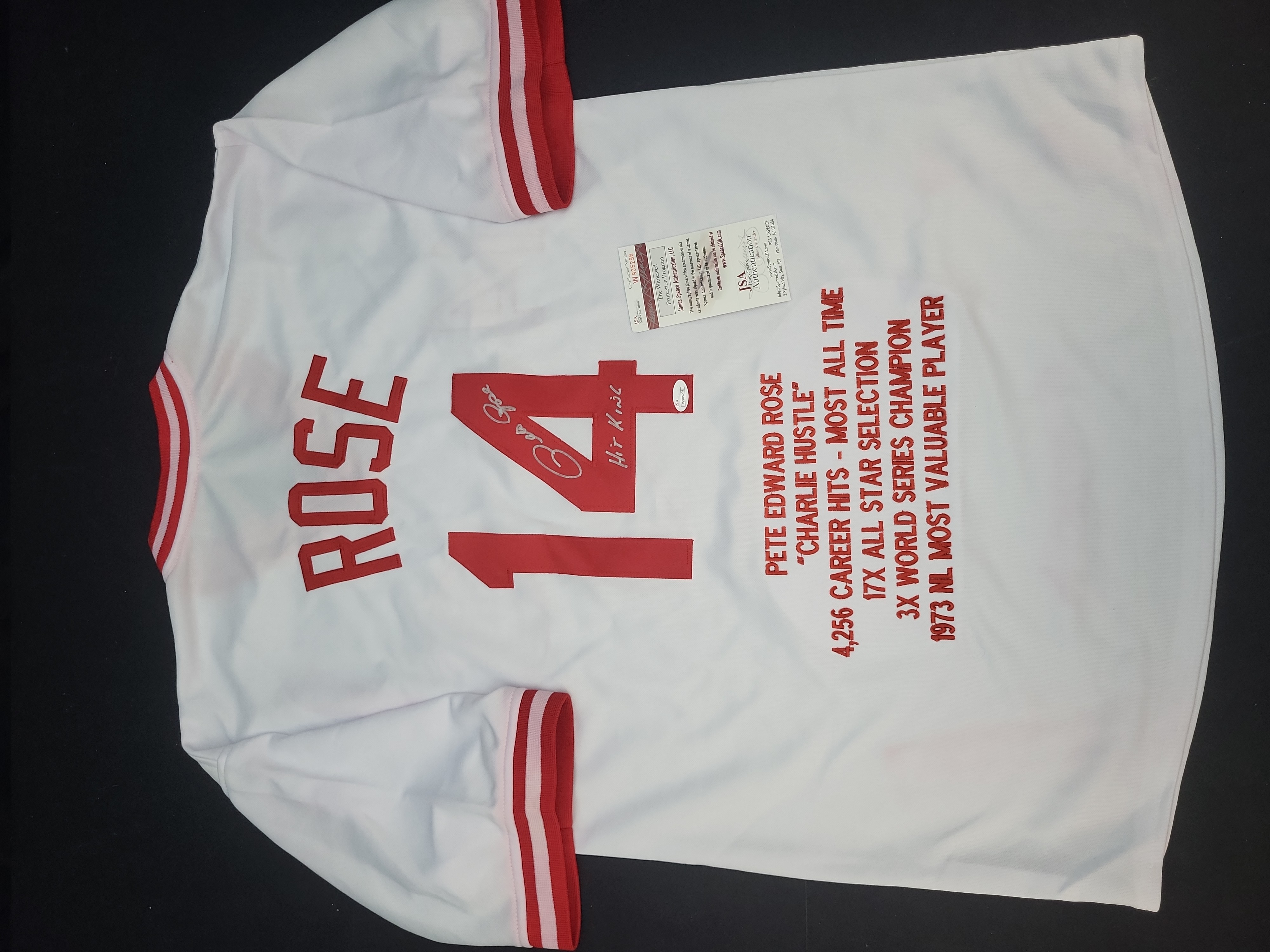 I03102 | Pete Rose Signed Cincinnati Reds Custom Stat Jersey with JSA Authentication
