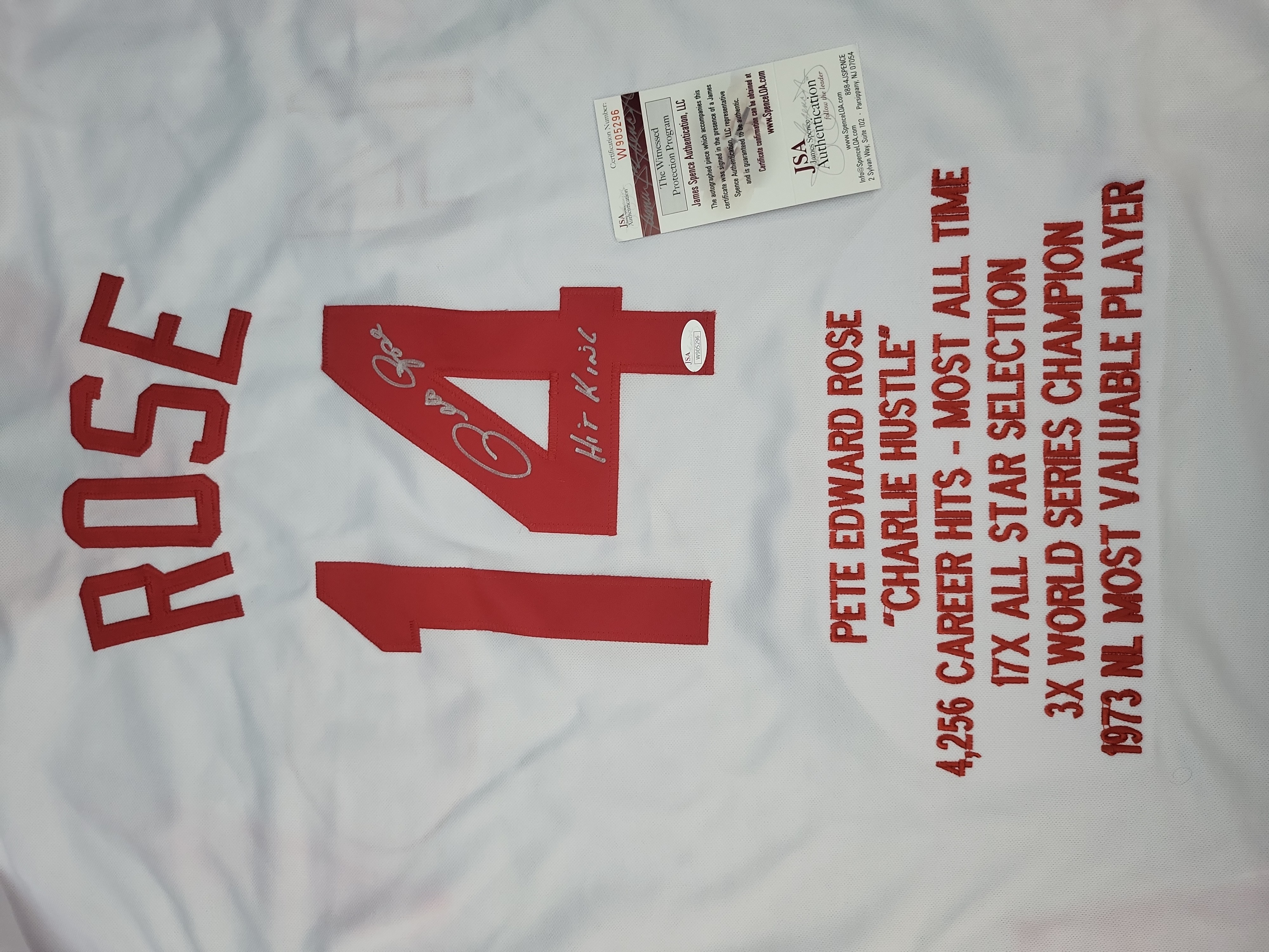 I03102 | Pete Rose Signed Cincinnati Reds Custom Stat Jersey with JSA Authentication
