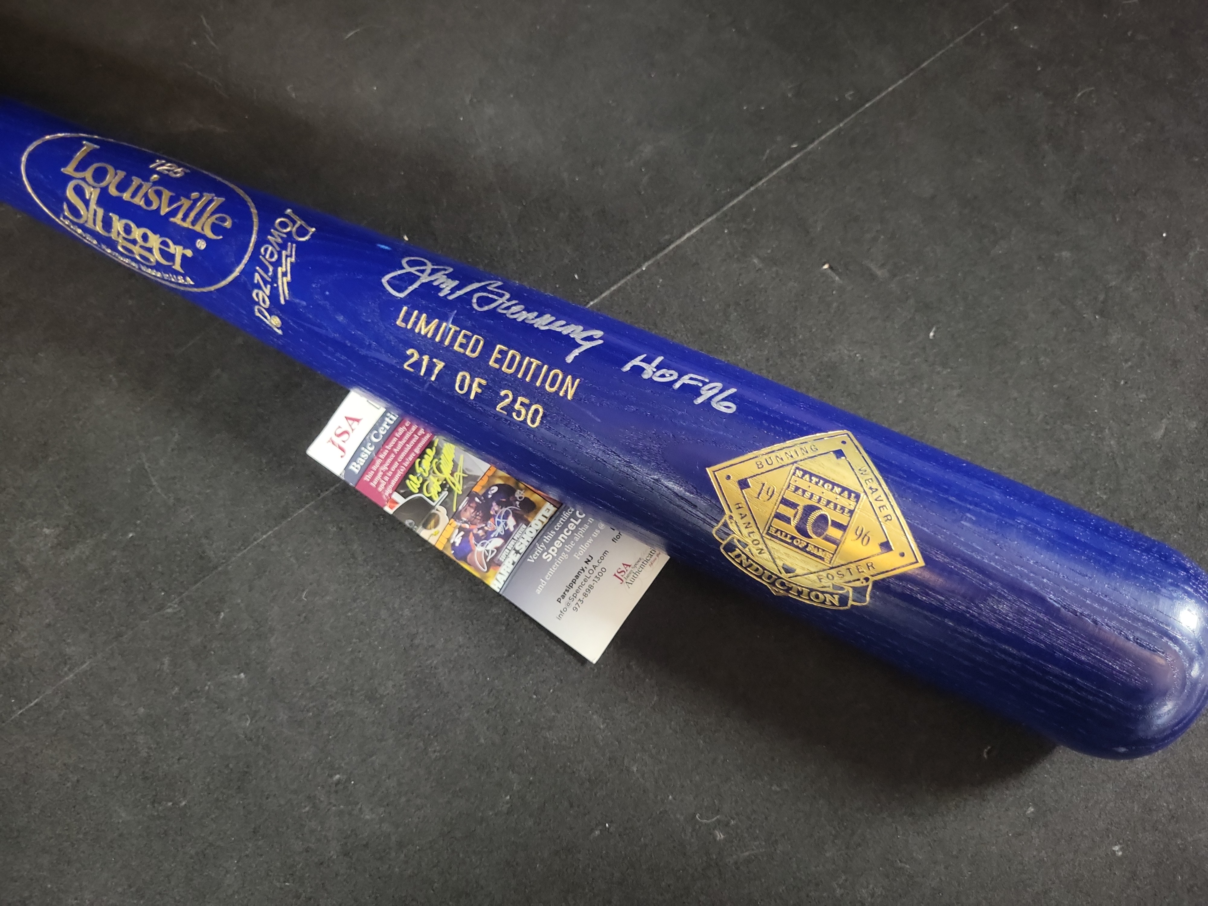 I03111 | Jim Bunning Signed Limited Edition 1996 Hall of Fame Induction Louisville Slugger Bat JSA COA