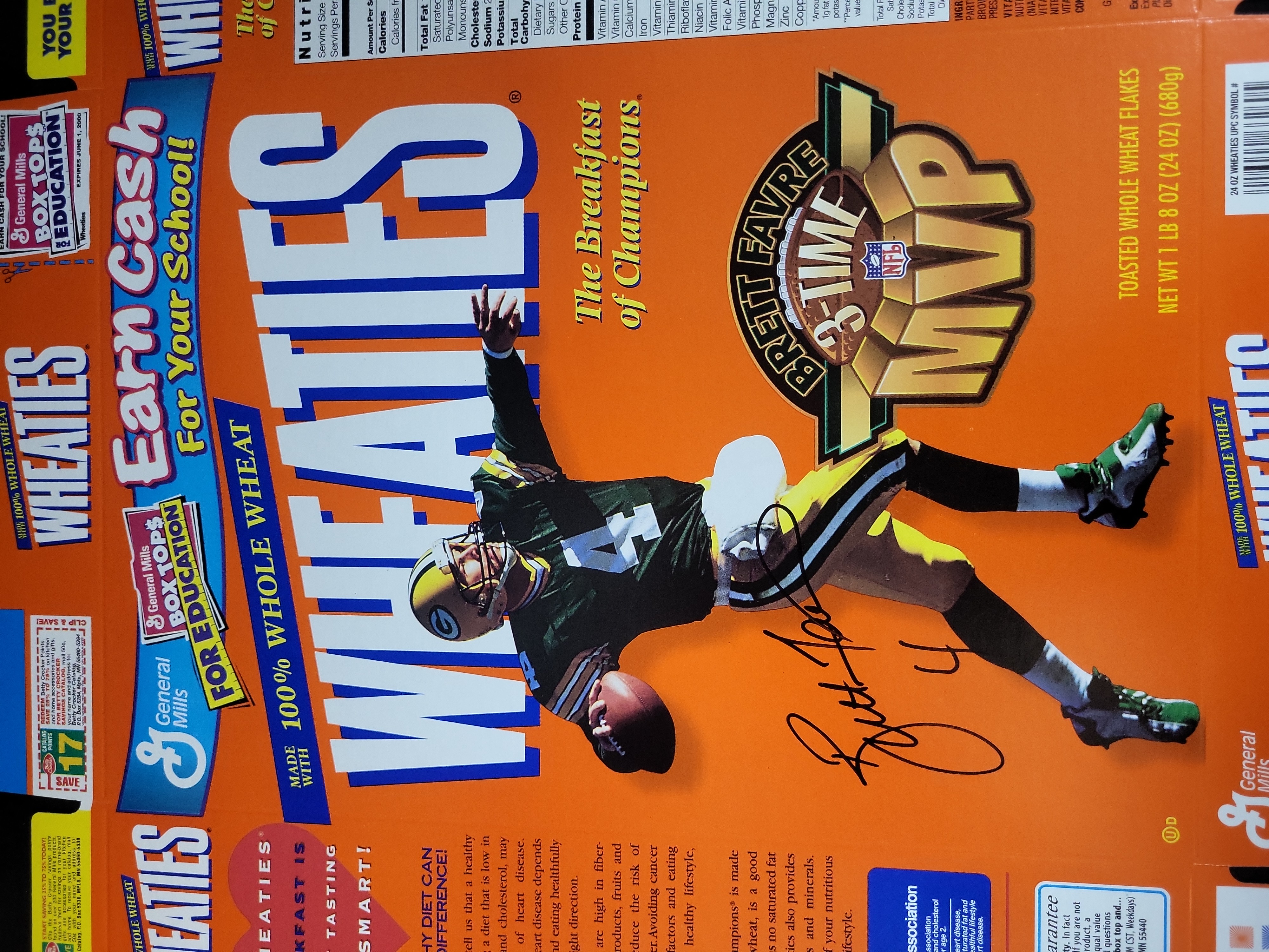 I03117 | 1998 Brett Favre Signed Factory-Flat Wheaties 3-Time MVP Cereal Box with JSA LOA