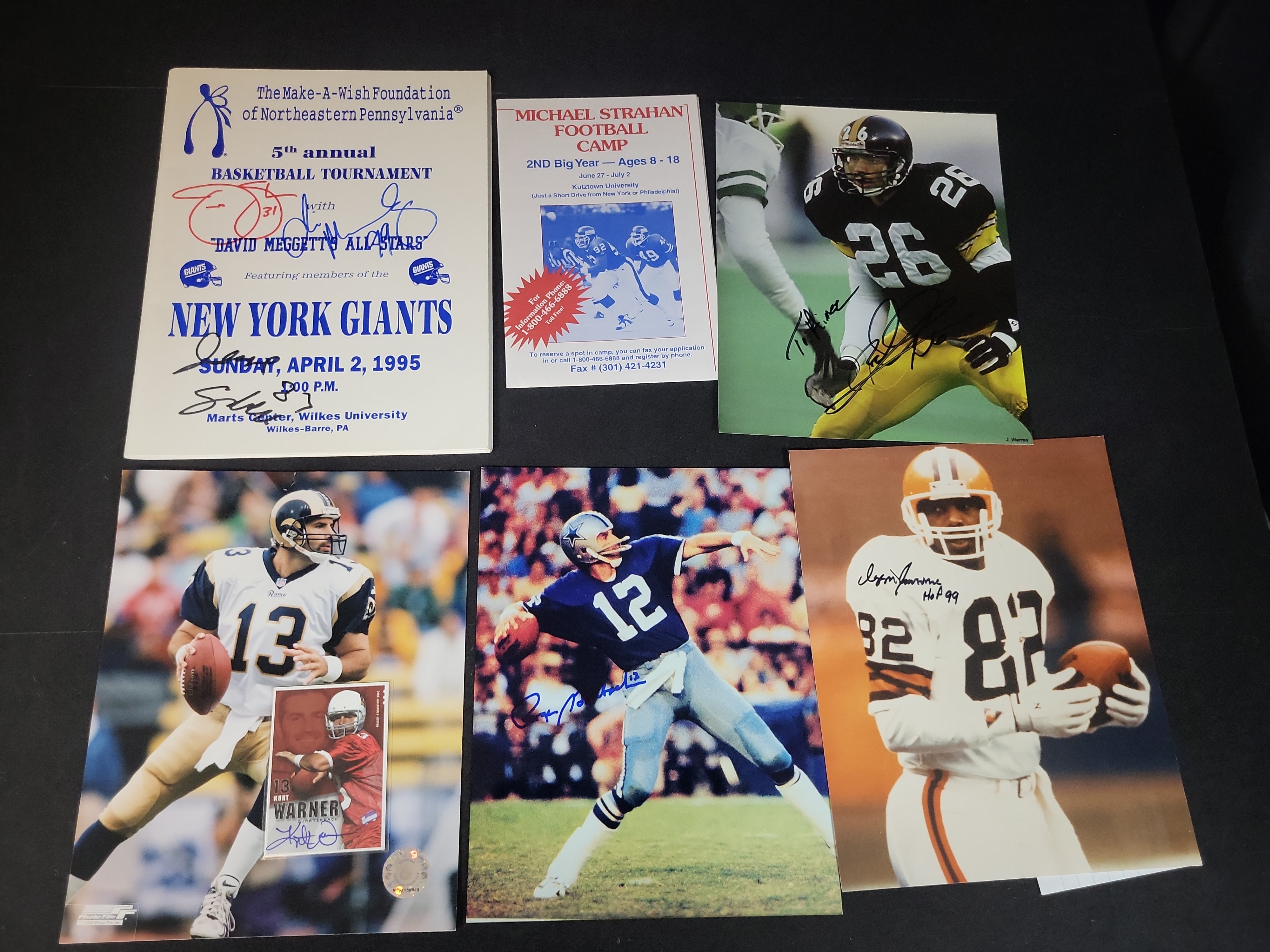 I03021 | A Collection of Six NFL Signed Photographs and Football Memorabilia Including Roger Staubach and Ozzie Newsome
