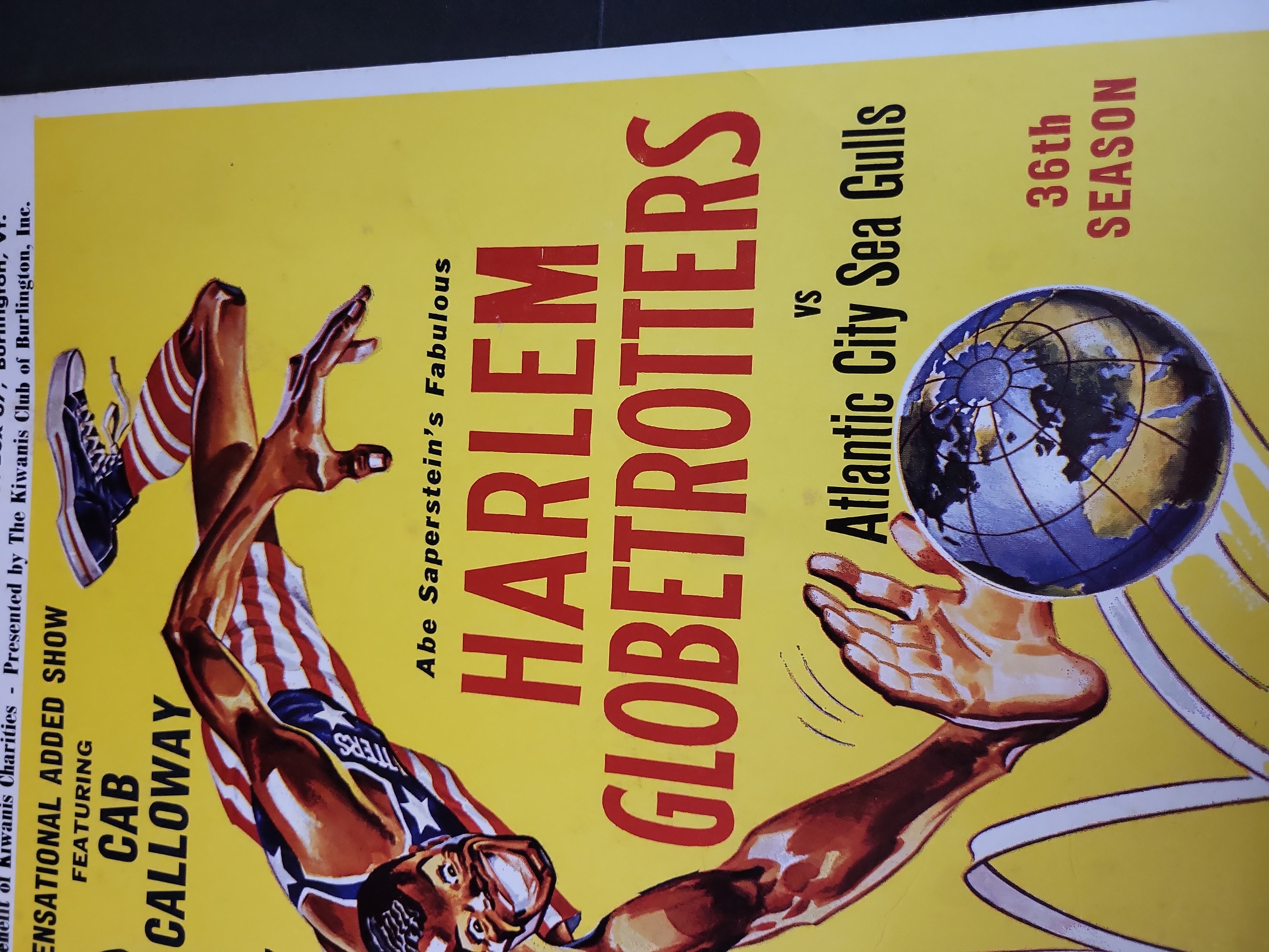 I03270 | 1962 Harlem Globetrotters Burlington Vermont Promotional Broadside Poster Featuring Cab Calloway
