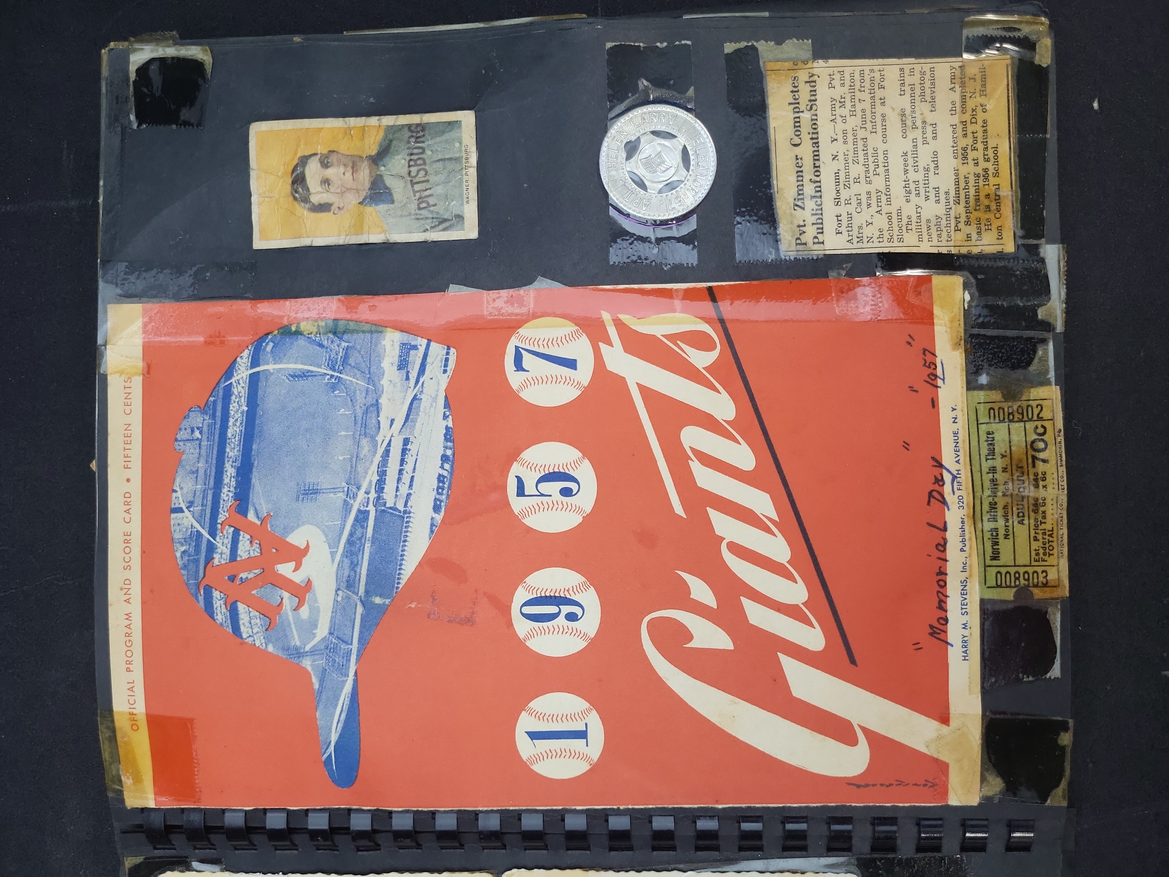 I03315 | A 1950s Personal Scrapbook of Arthur R. Zimmer Featuring a 1957 New York Giants Program and Vintage Ephemera