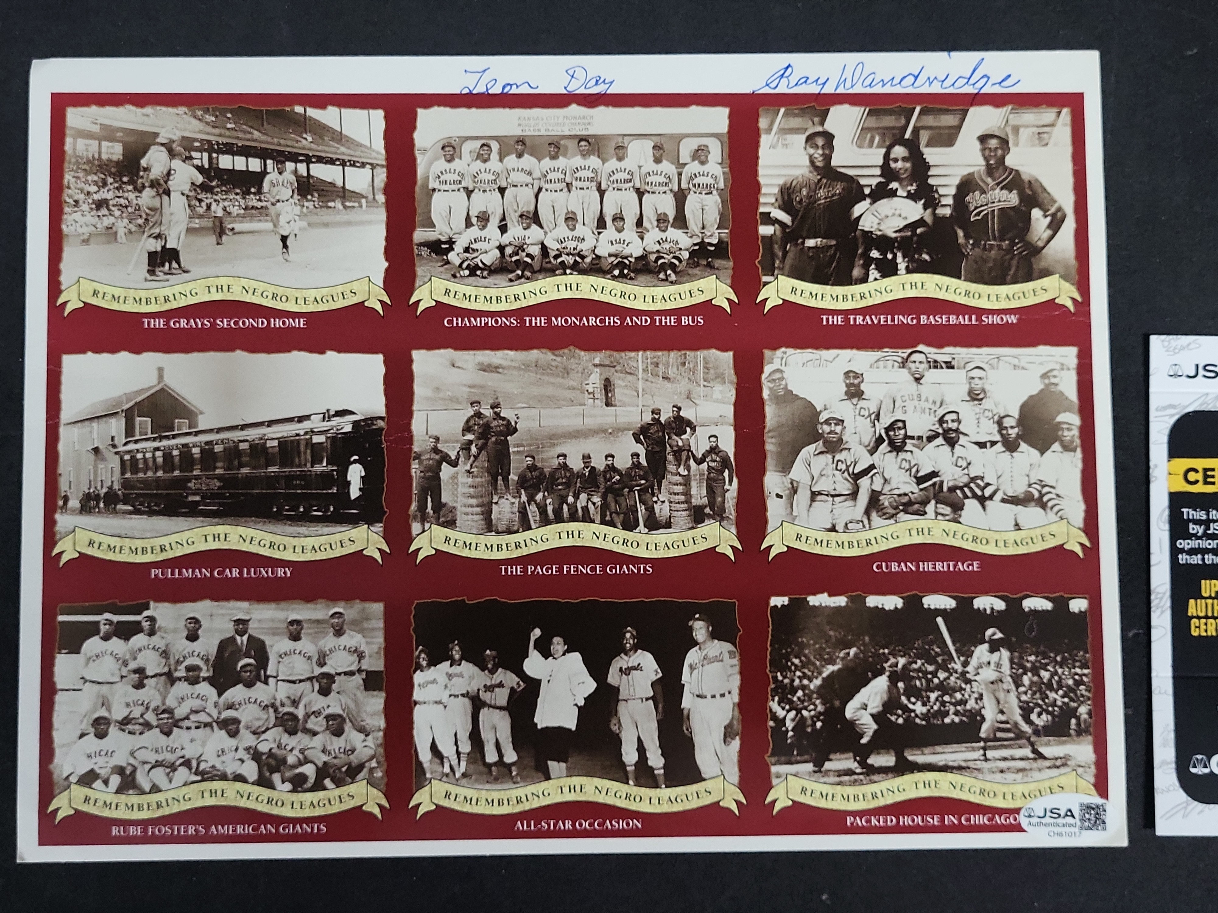 I03310 | Leon Day and Ray Dandridge Dual-Signed Remembering the Negro Leagues Commemorative Sheet with JSA Certification
