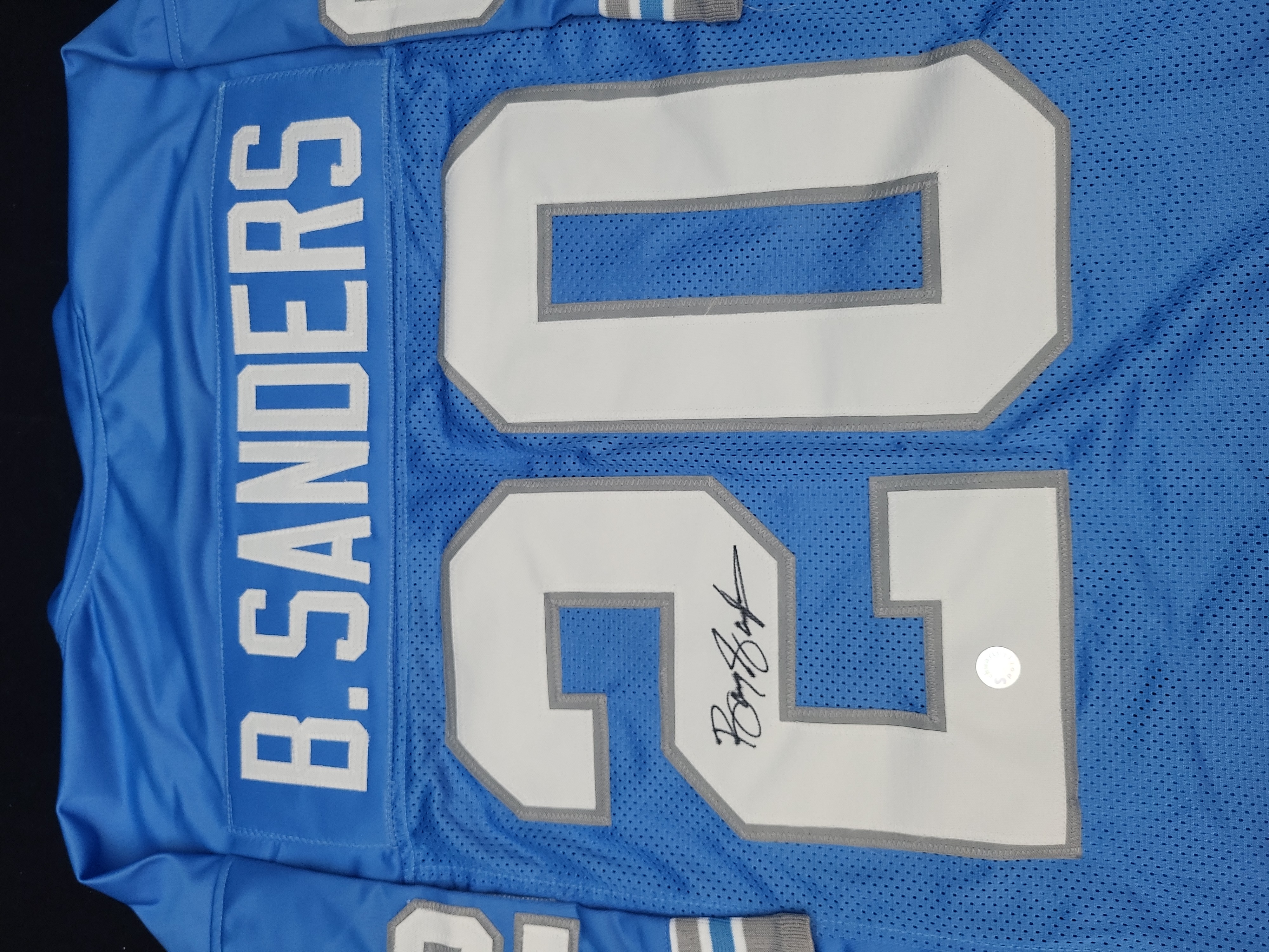 I03852 | Barry Sanders Signed Detroit Lions Custom Football Jersey with Schwartz Sports Authentication Hologram
