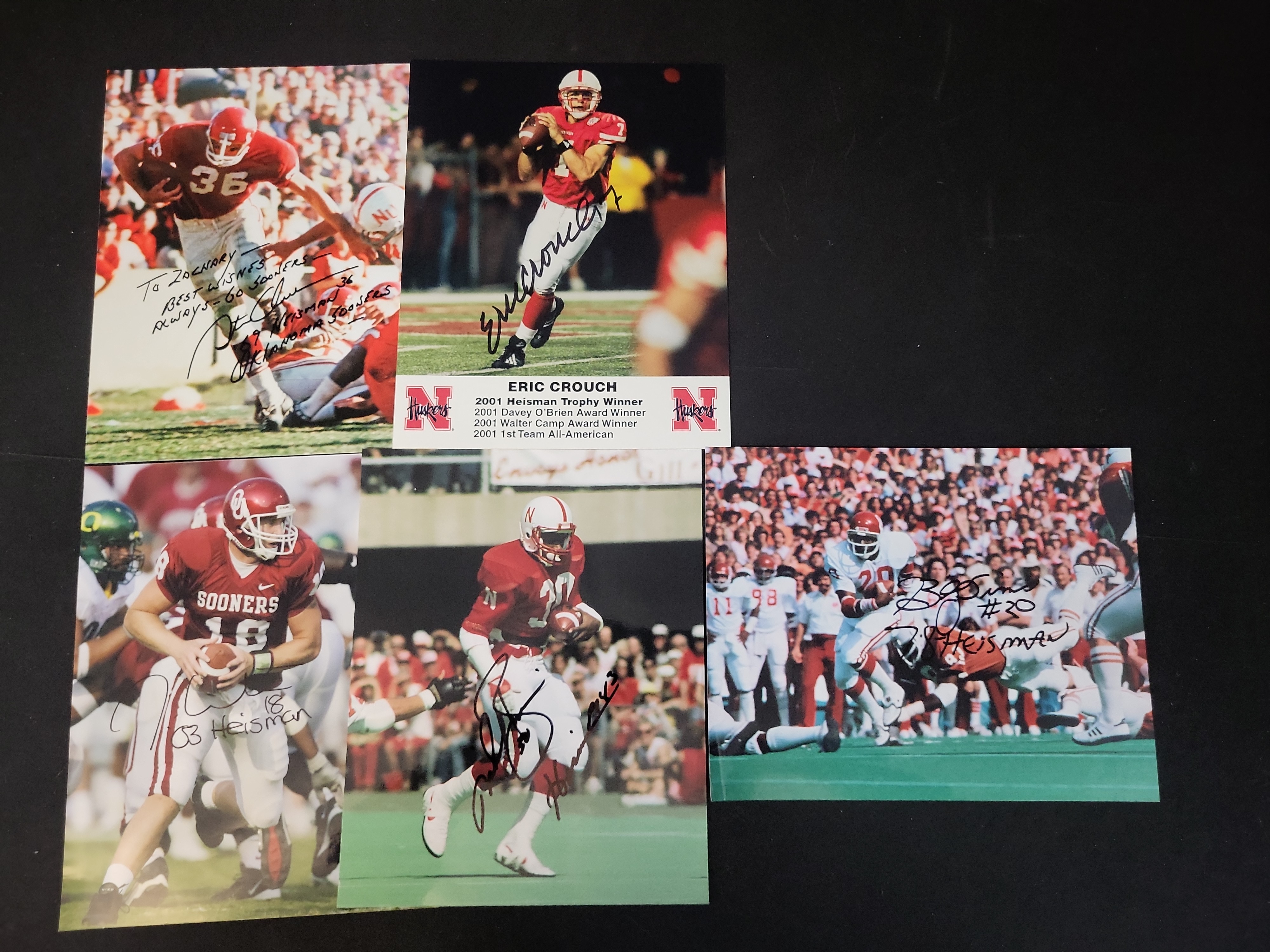 I01455 | Collection of Five University of Oklahoma and University of Nebraska Heisman Trophy Winners Autographed 8x10 Photographs