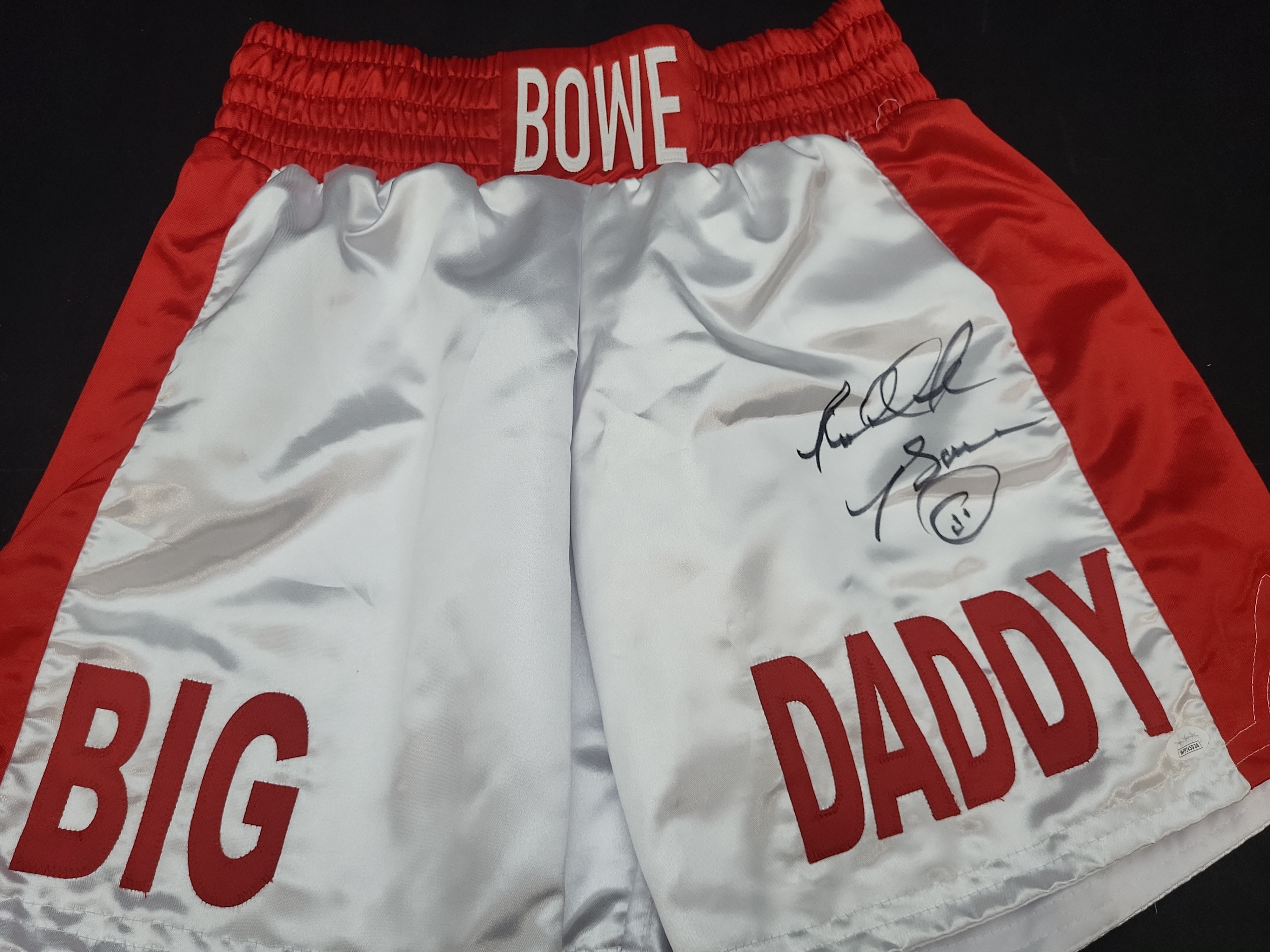 I03570 | Riddick Bowe Autographed Big Daddy Boxing Trunks with JSA Authentication