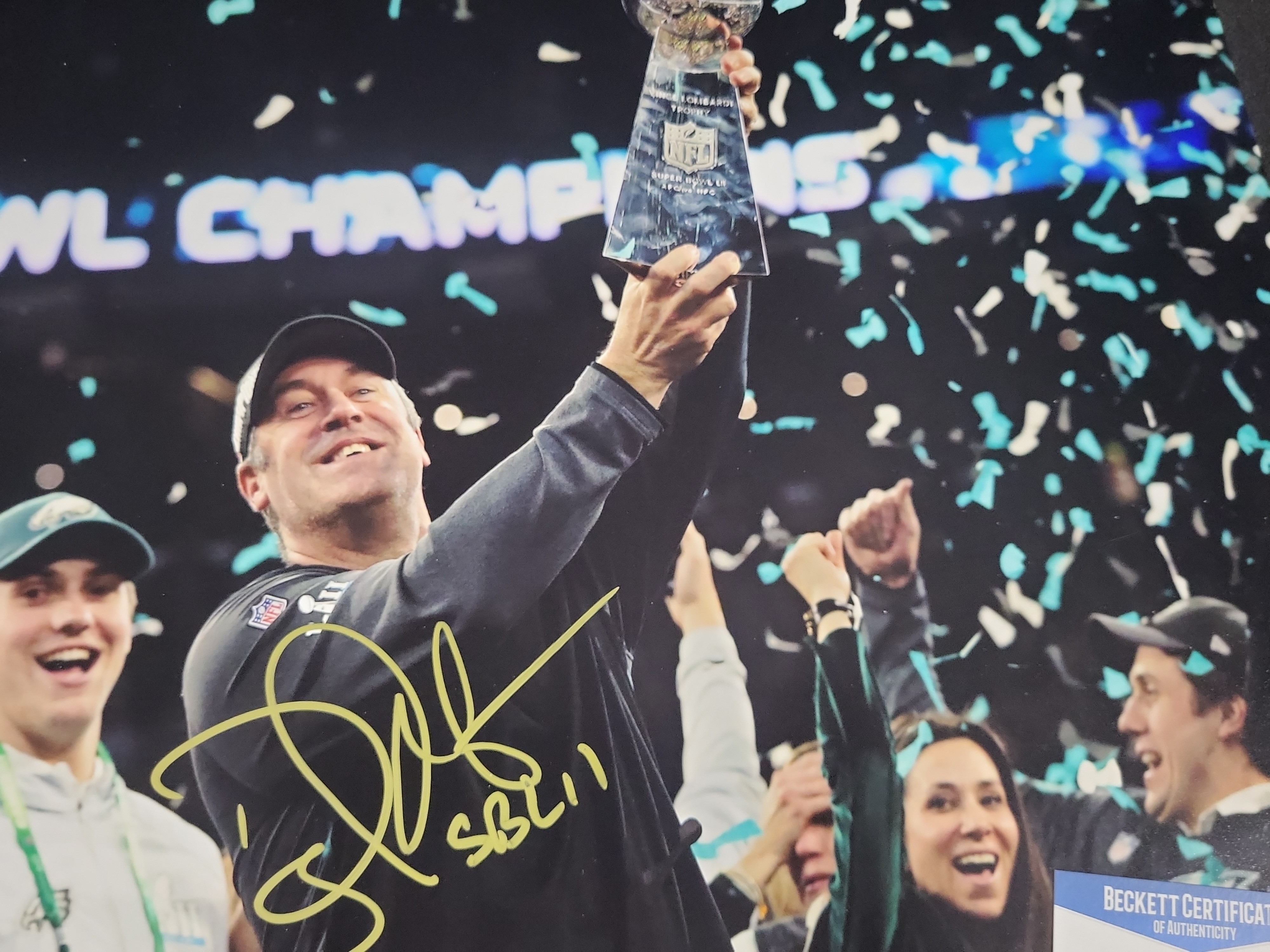 I03574 | Doug Pederson Signed Philadelphia Eagles Super Bowl LII Celebration 11x14 Photograph Beckett Authenticated