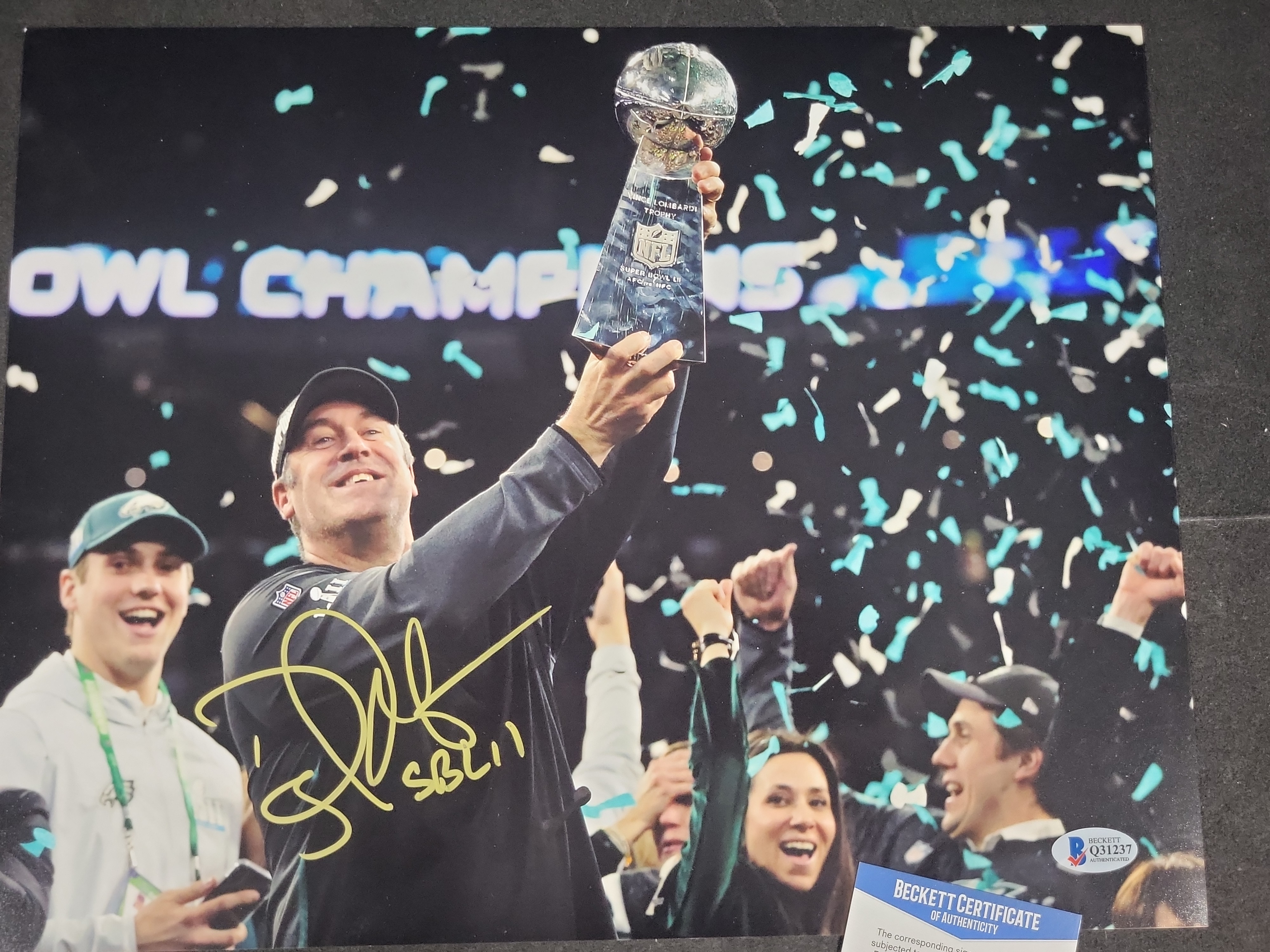 I03574 | Doug Pederson Signed Philadelphia Eagles Super Bowl LII Celebration 11x14 Photograph Beckett Authenticated