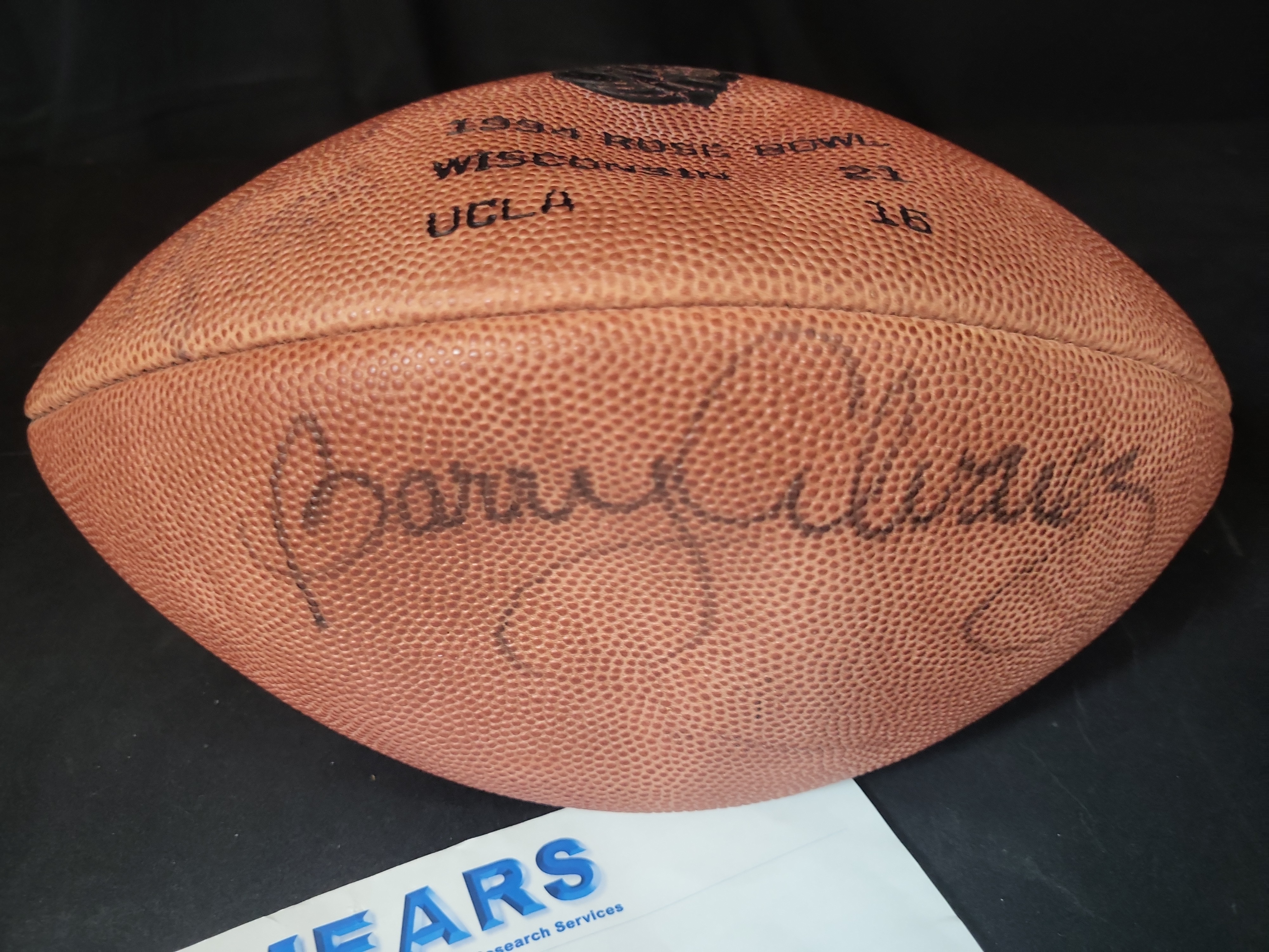 I03125 | Barry Alvarez and Brent Moss Signed 1994 Rose Bowl Commemorative Wilson Football