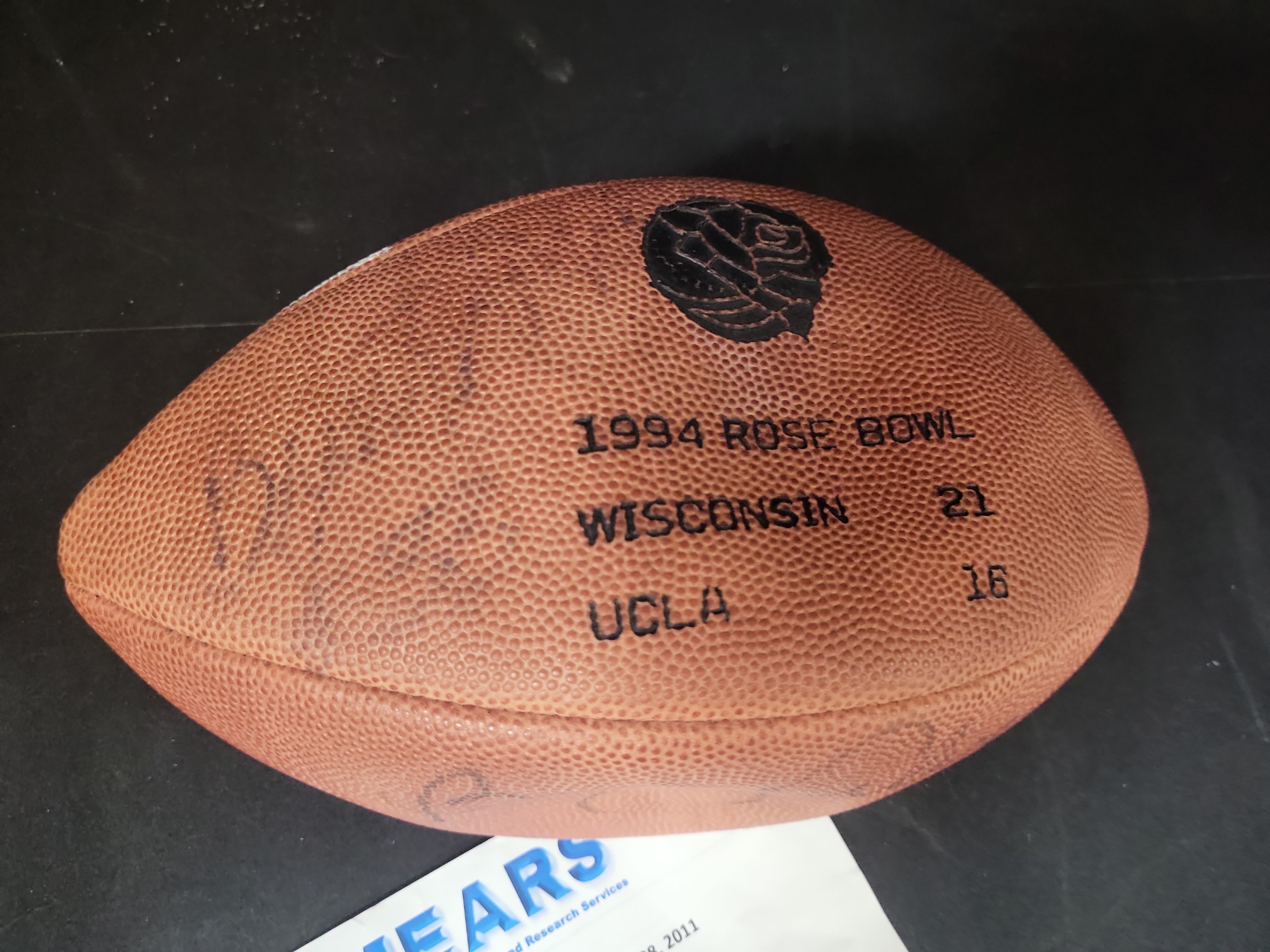I03125 | Barry Alvarez and Brent Moss Signed 1994 Rose Bowl Commemorative Wilson Football