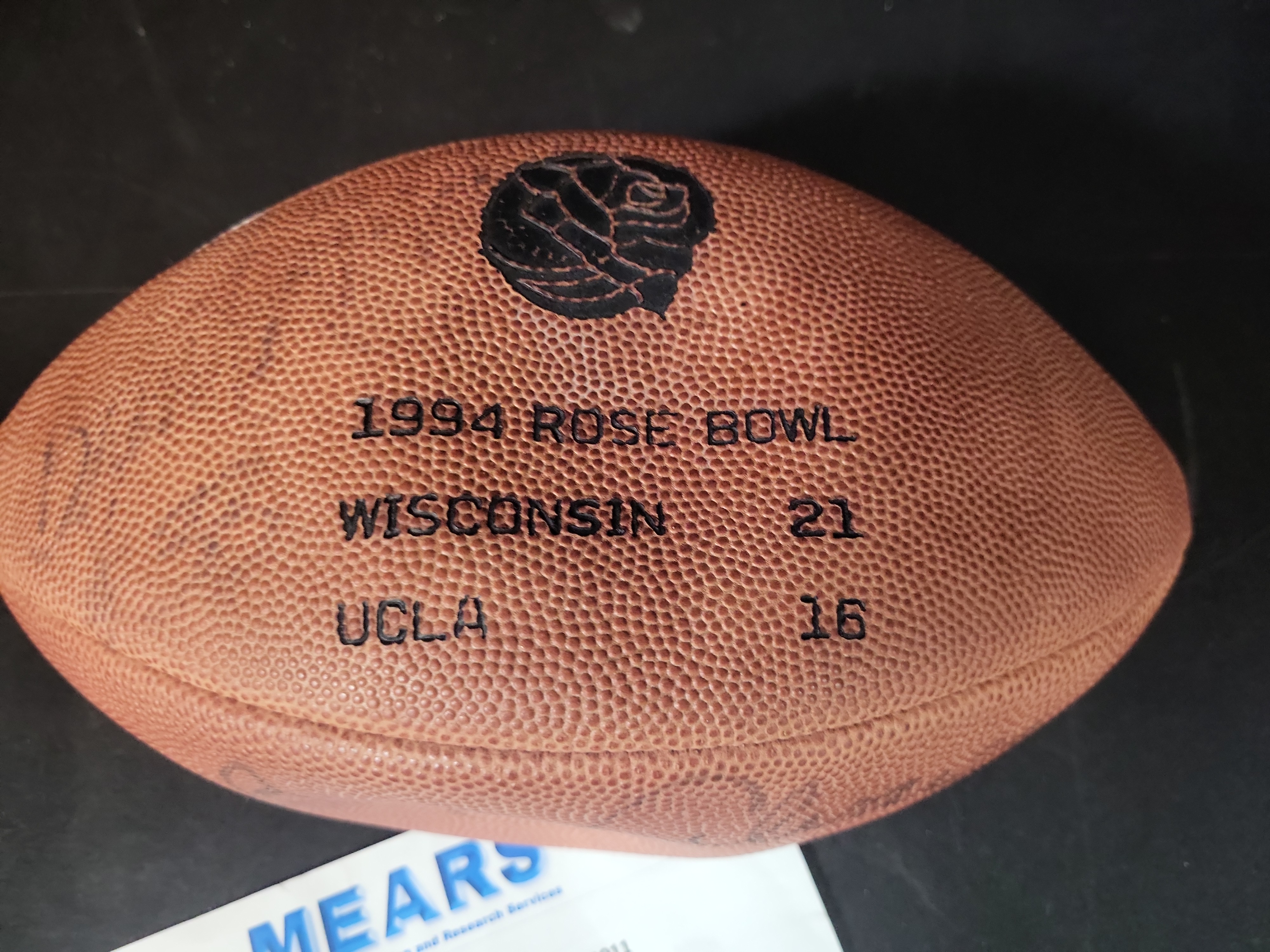 I03125 | Barry Alvarez and Brent Moss Signed 1994 Rose Bowl Commemorative Wilson Football
