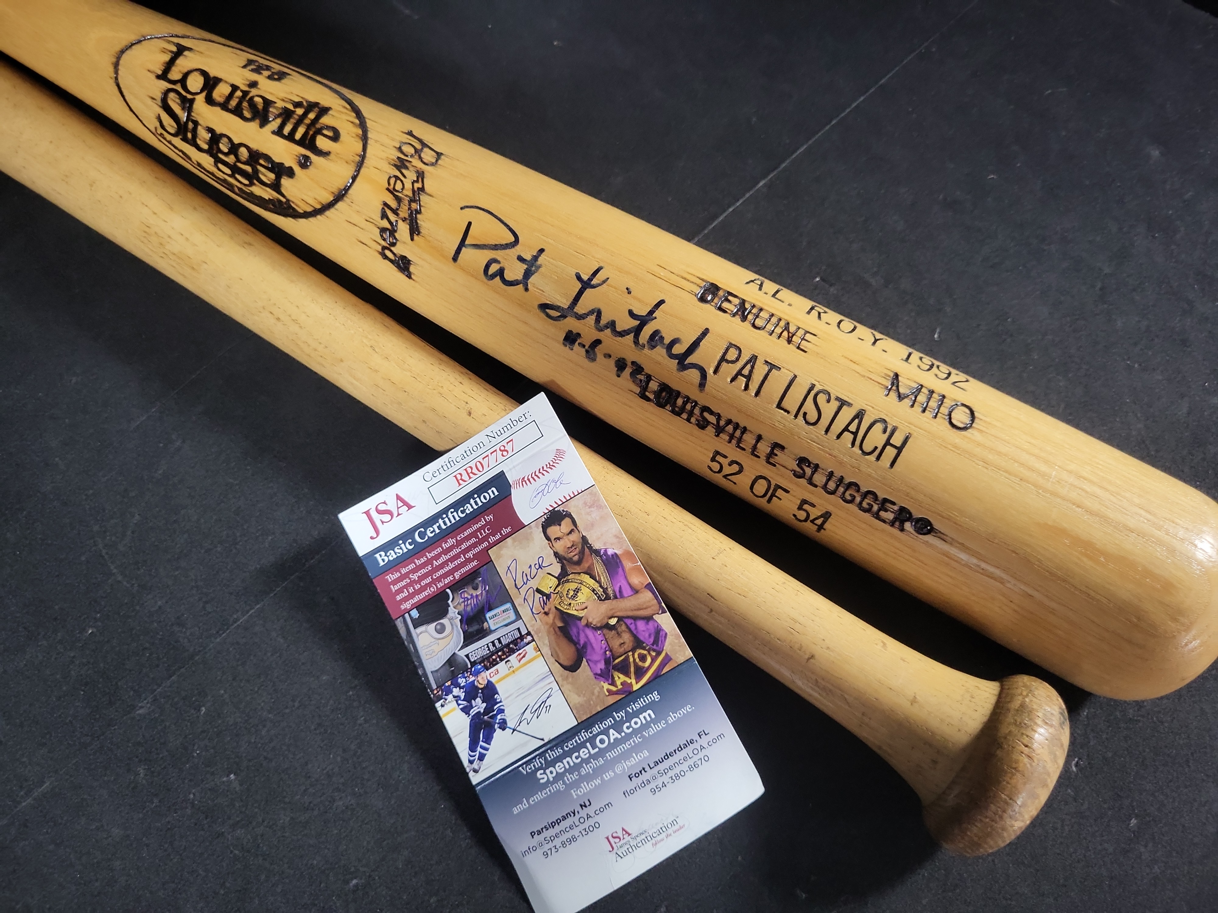 I03115 | Two Professional Model Baseball Bats Including Signed Pat Listach Limited Edition Louisville Slugger and James Davenport Adirondack