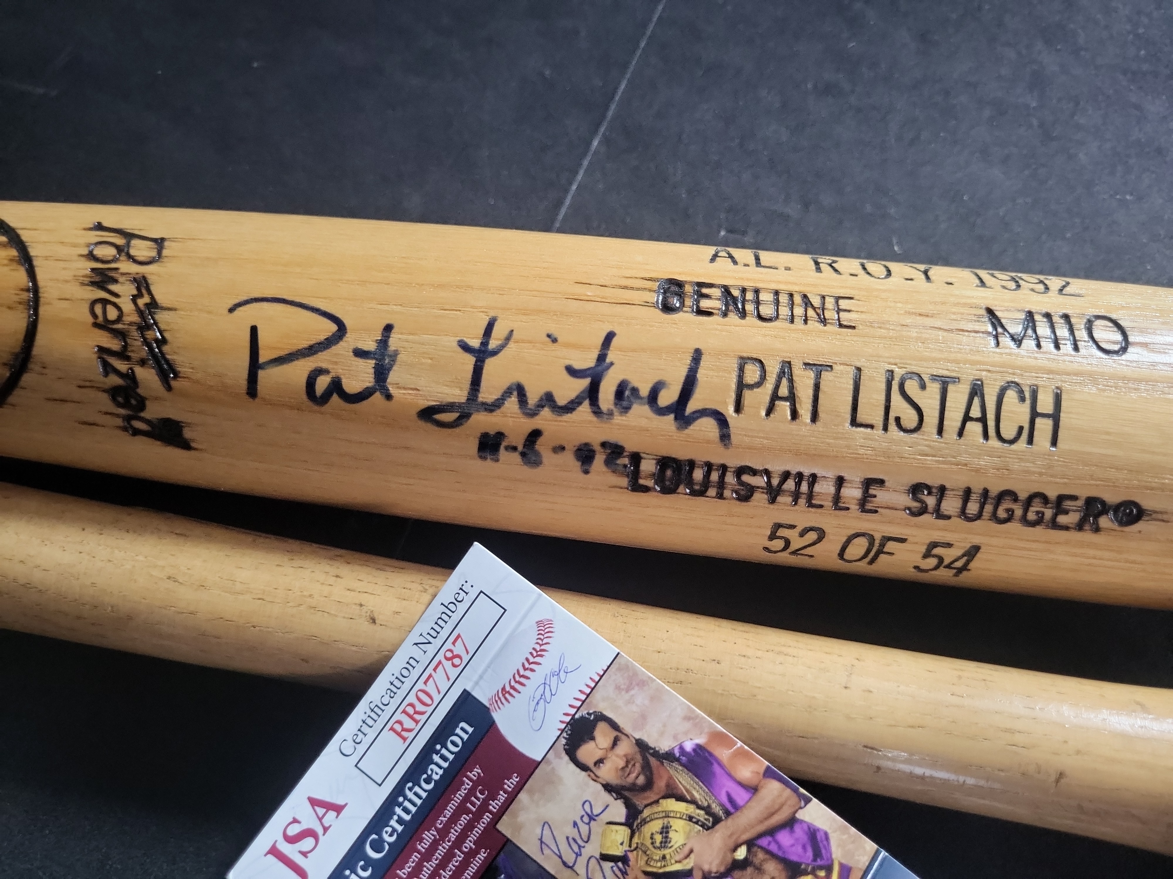 I03115 | Two Professional Model Baseball Bats Including Signed Pat Listach Limited Edition Louisville Slugger and James Davenport Adirondack